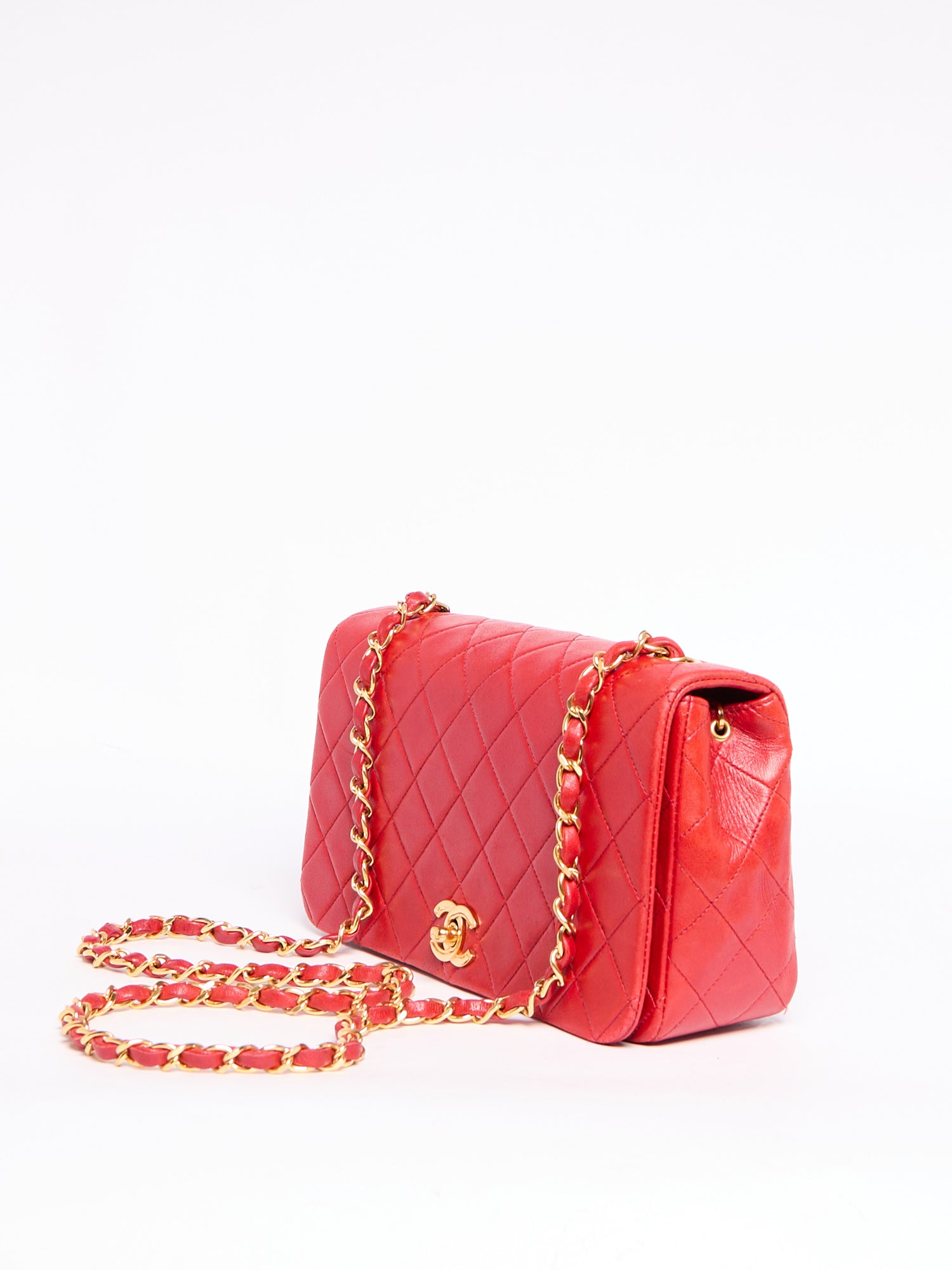 90's Chanel Small Red Flap Bag with 24K Hardware