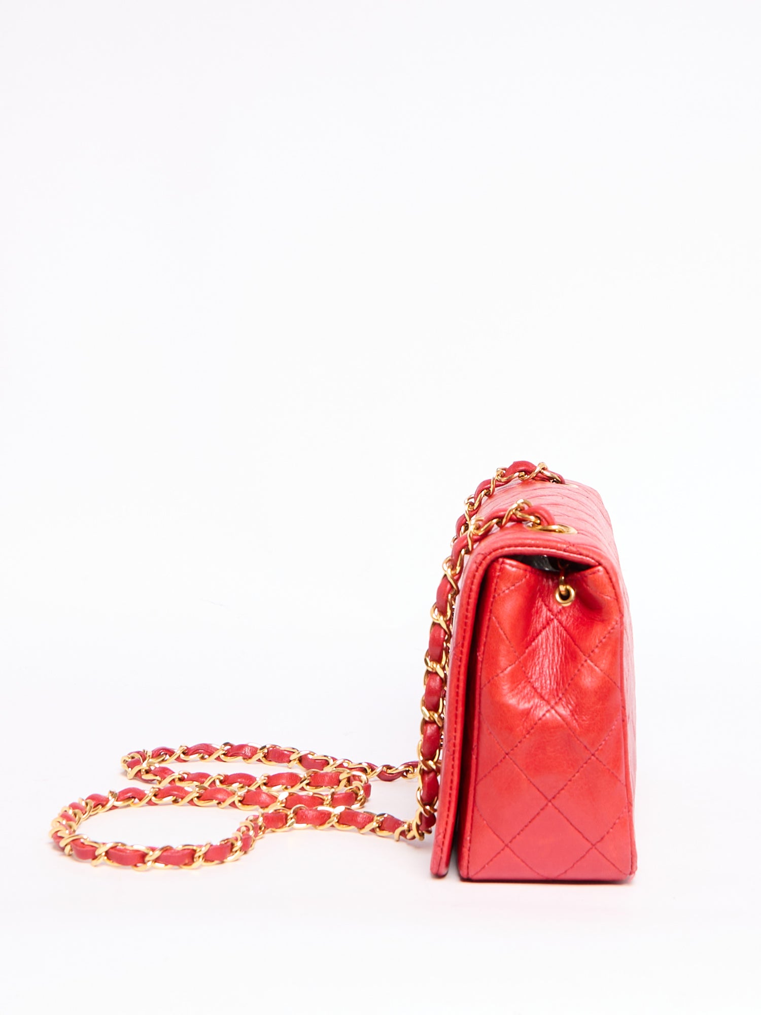 90's Chanel Small Red Flap Bag with 24K Hardware