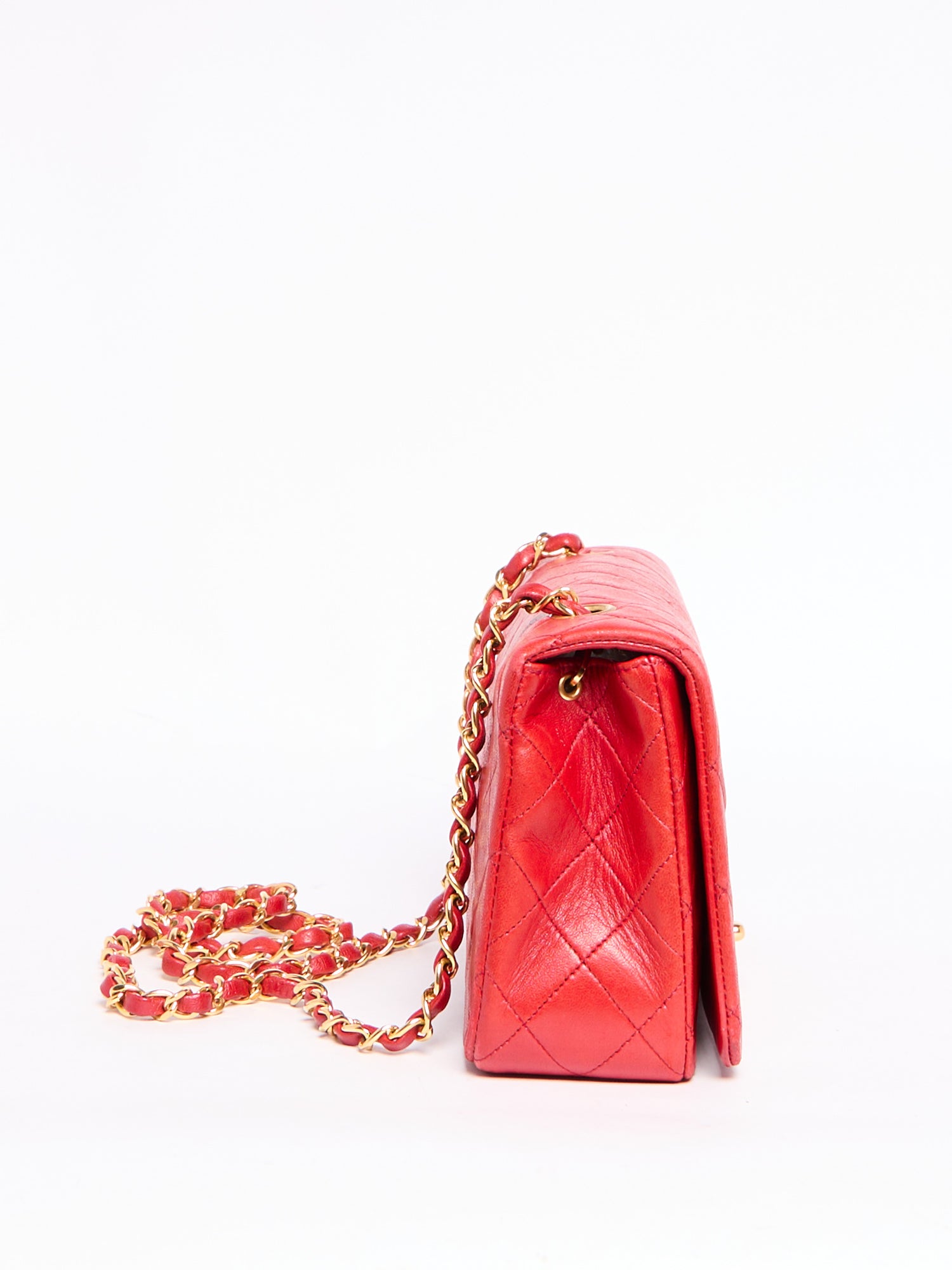 90's Chanel Small Red Flap Bag with 24K Hardware