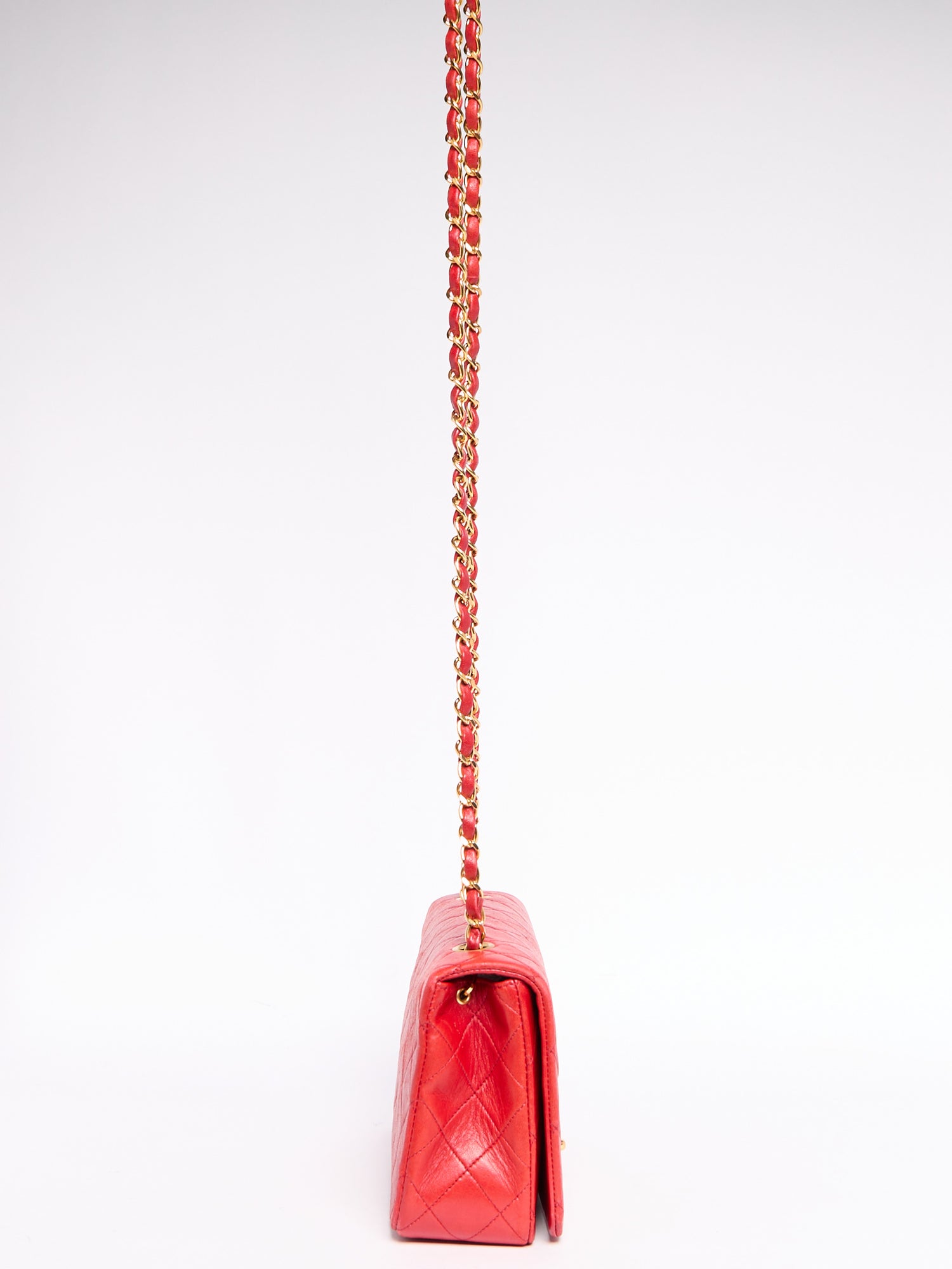 90's Chanel Small Red Flap Bag with 24K Hardware