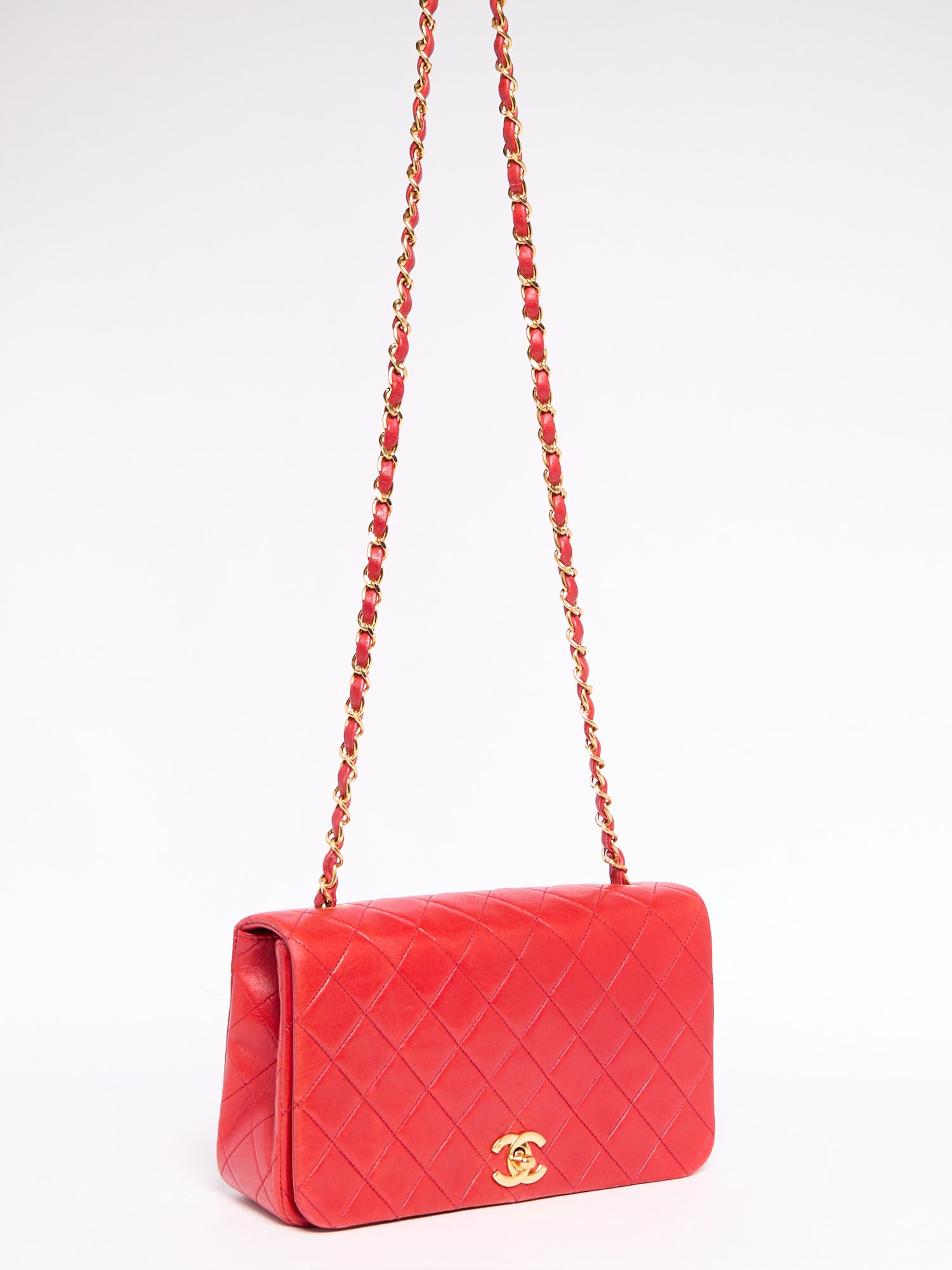 90's Chanel Small Red Flap Bag with 24K Hardware