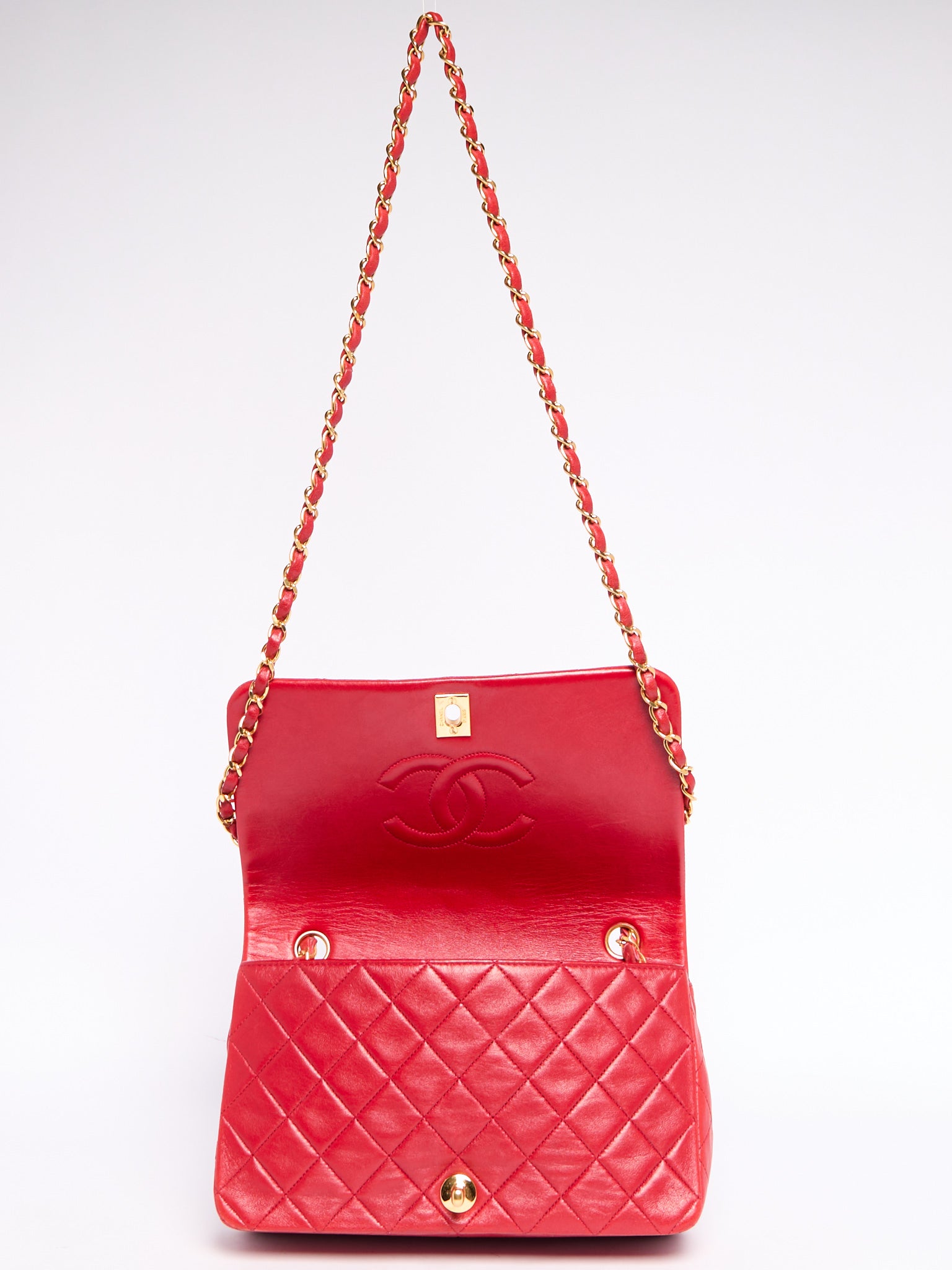 90's Chanel Small Red Flap Bag with 24K Hardware