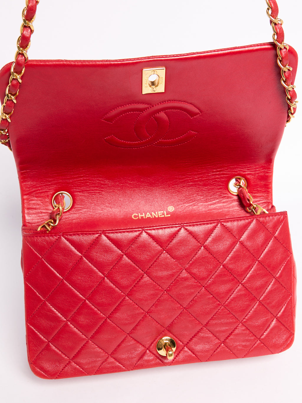 90's Chanel Small Red Flap Bag with 24K Hardware
