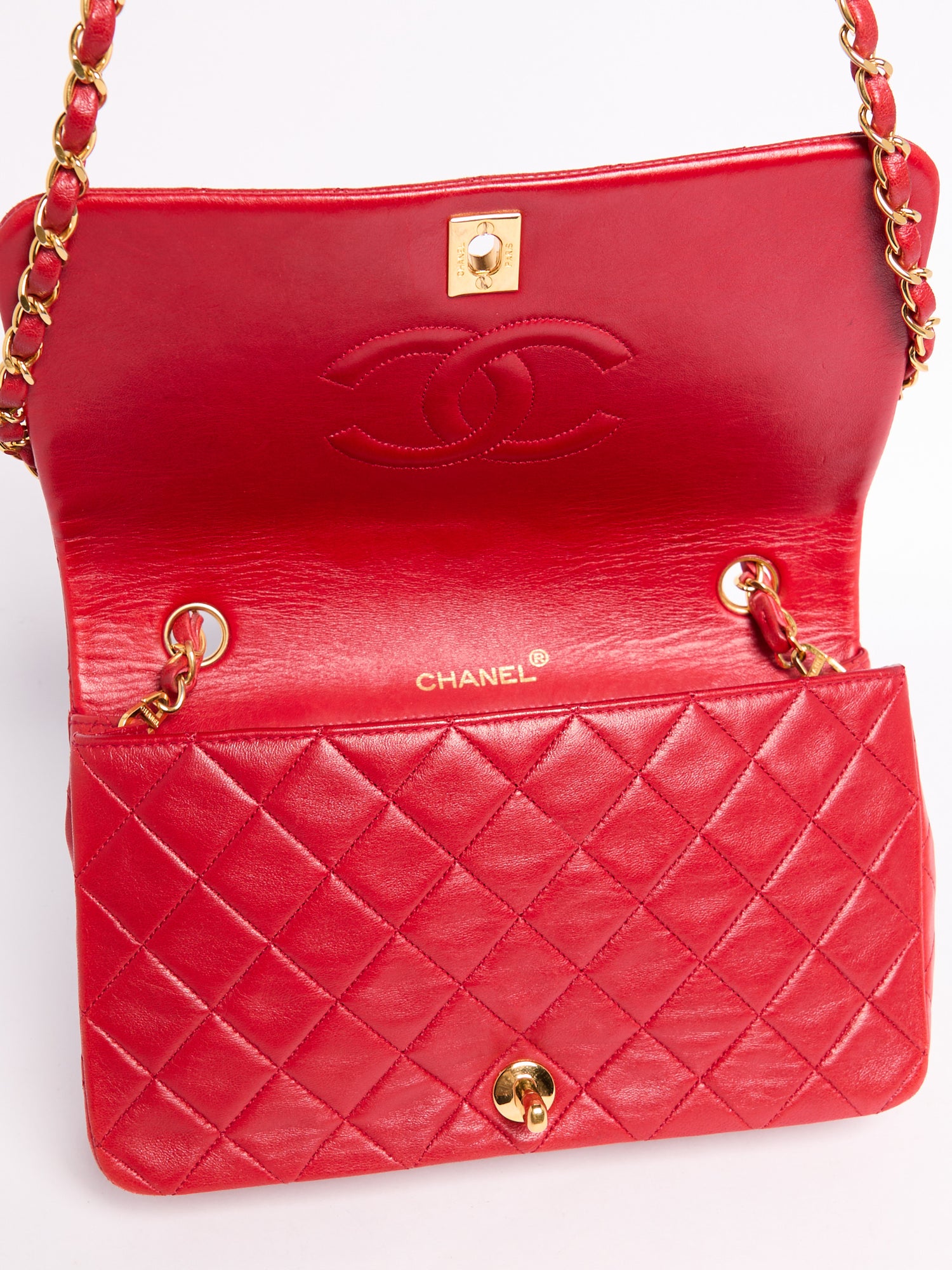 90's Chanel Small Red Flap Bag with 24K Hardware