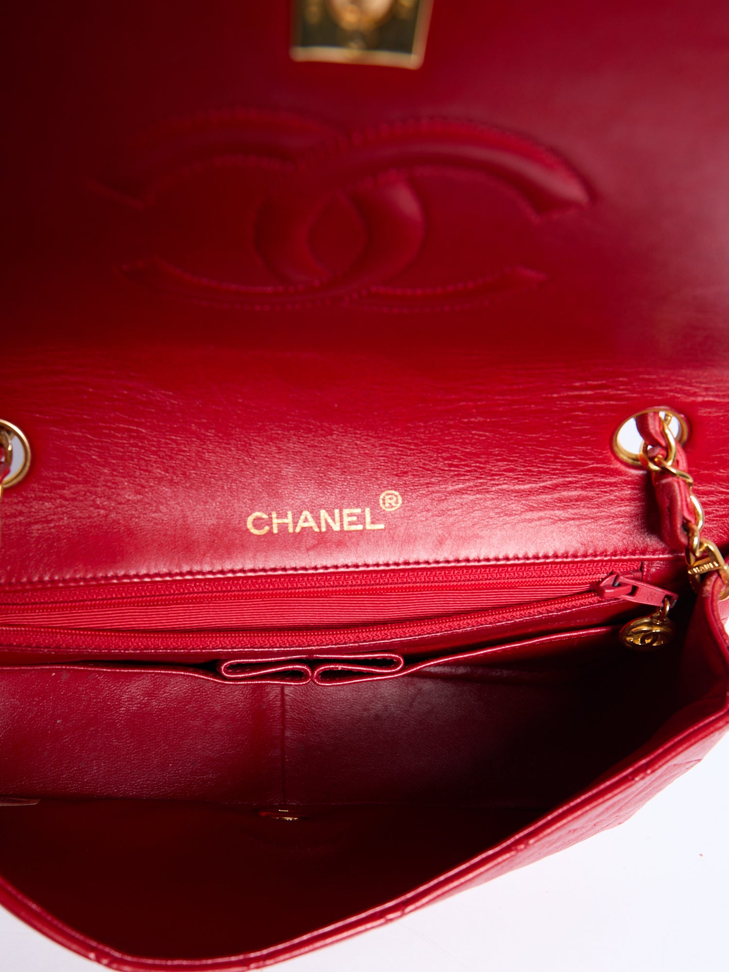 90's Chanel Small Red Flap Bag with 24K Hardware