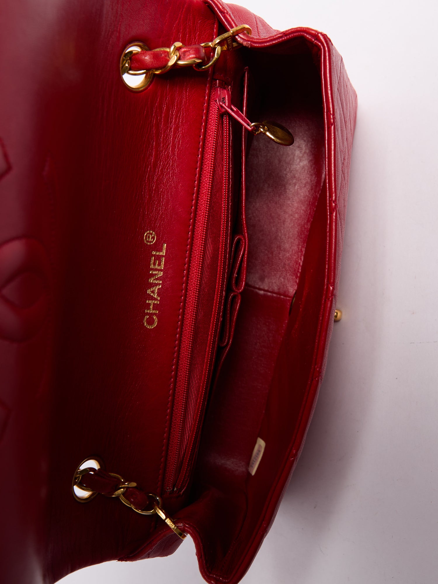 90's Chanel Small Red Flap Bag with 24K Hardware