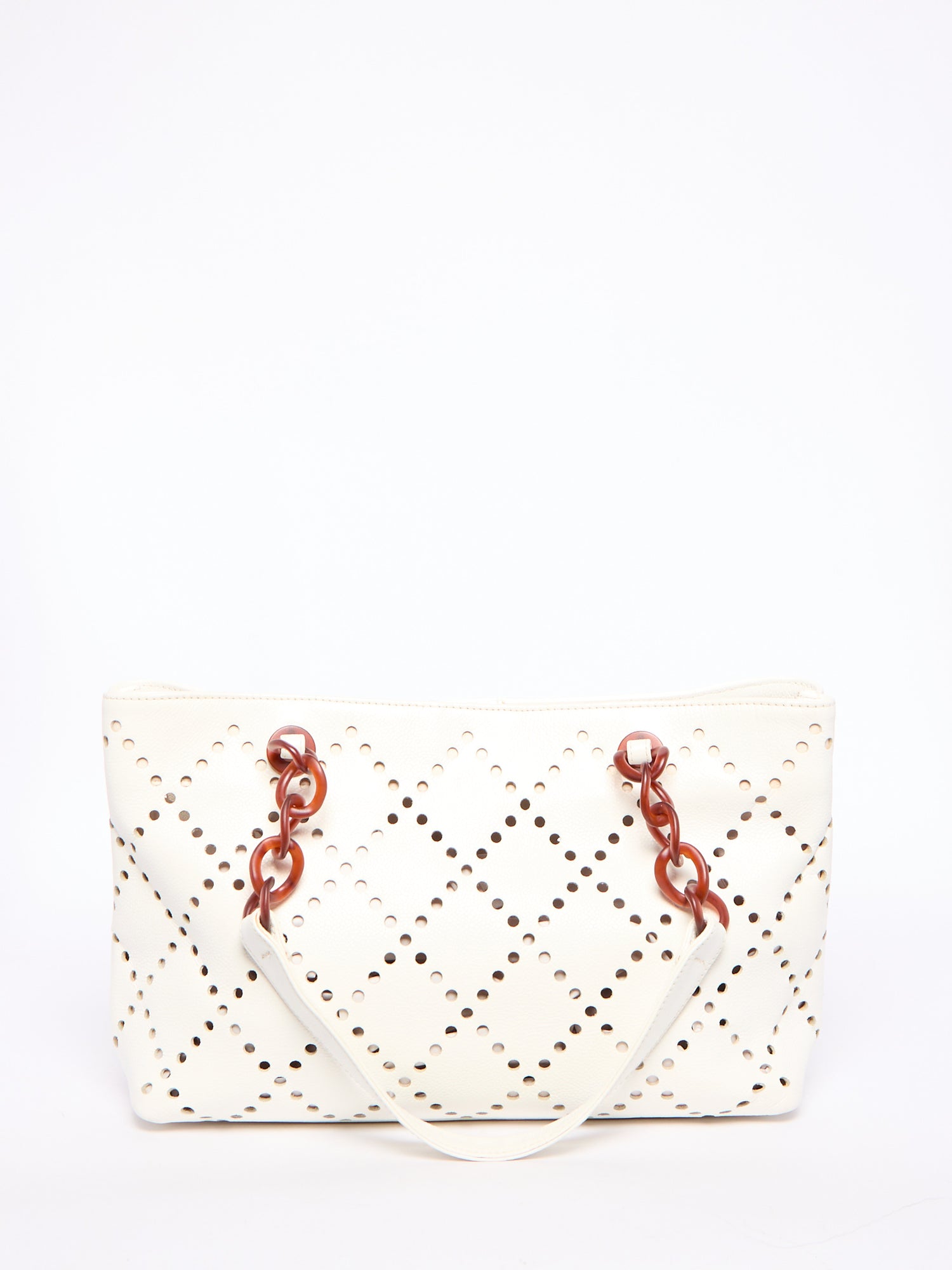 Chanel White Perforated Tortoiseshell Chain Tote