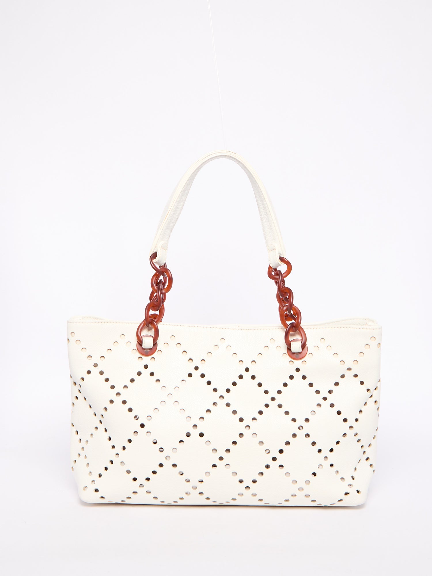 Chanel White Perforated Tortoiseshell Chain Tote
