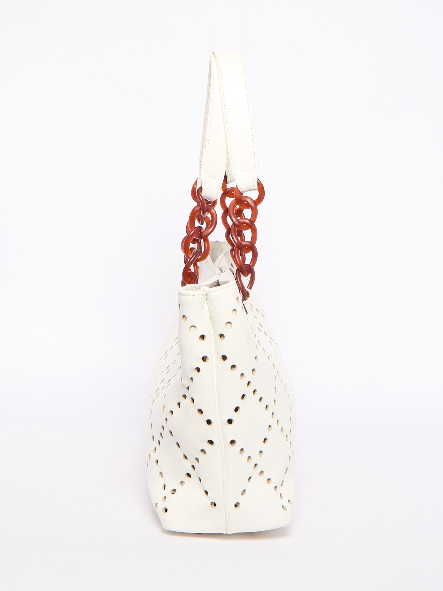 Chanel White Perforated Tortoiseshell Chain Tote