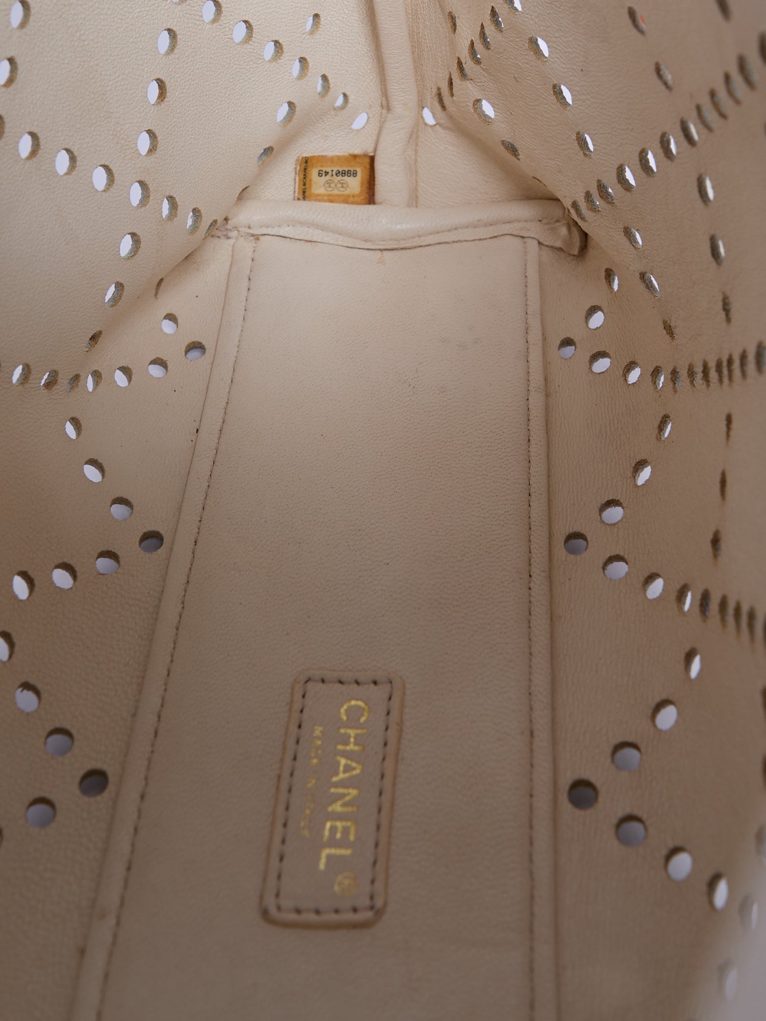 Chanel White Perforated Tortoiseshell Chain Tote