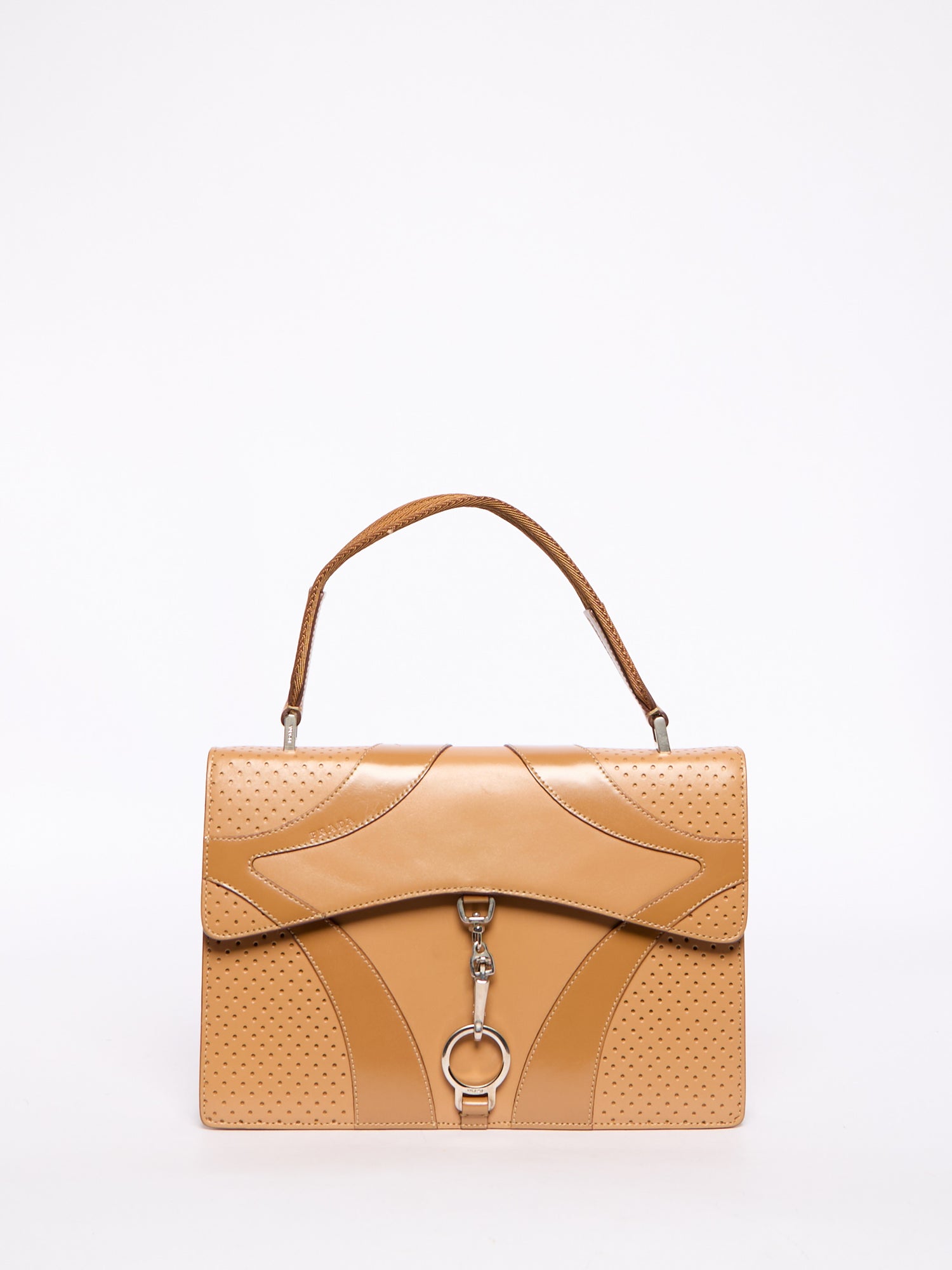 Prada Beige Perforated Top Handle Bag