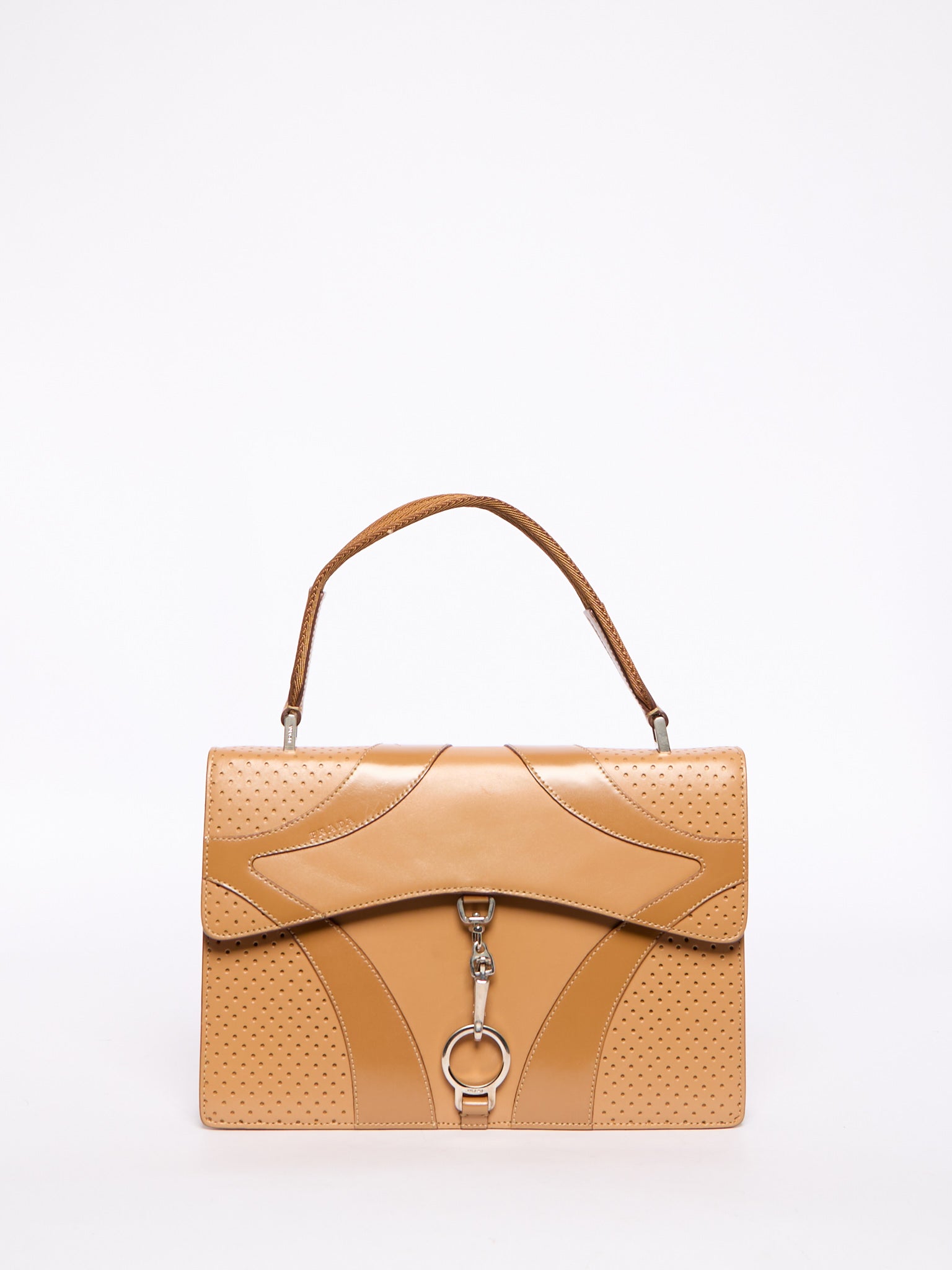 Prada Beige Perforated Top Handle Bag