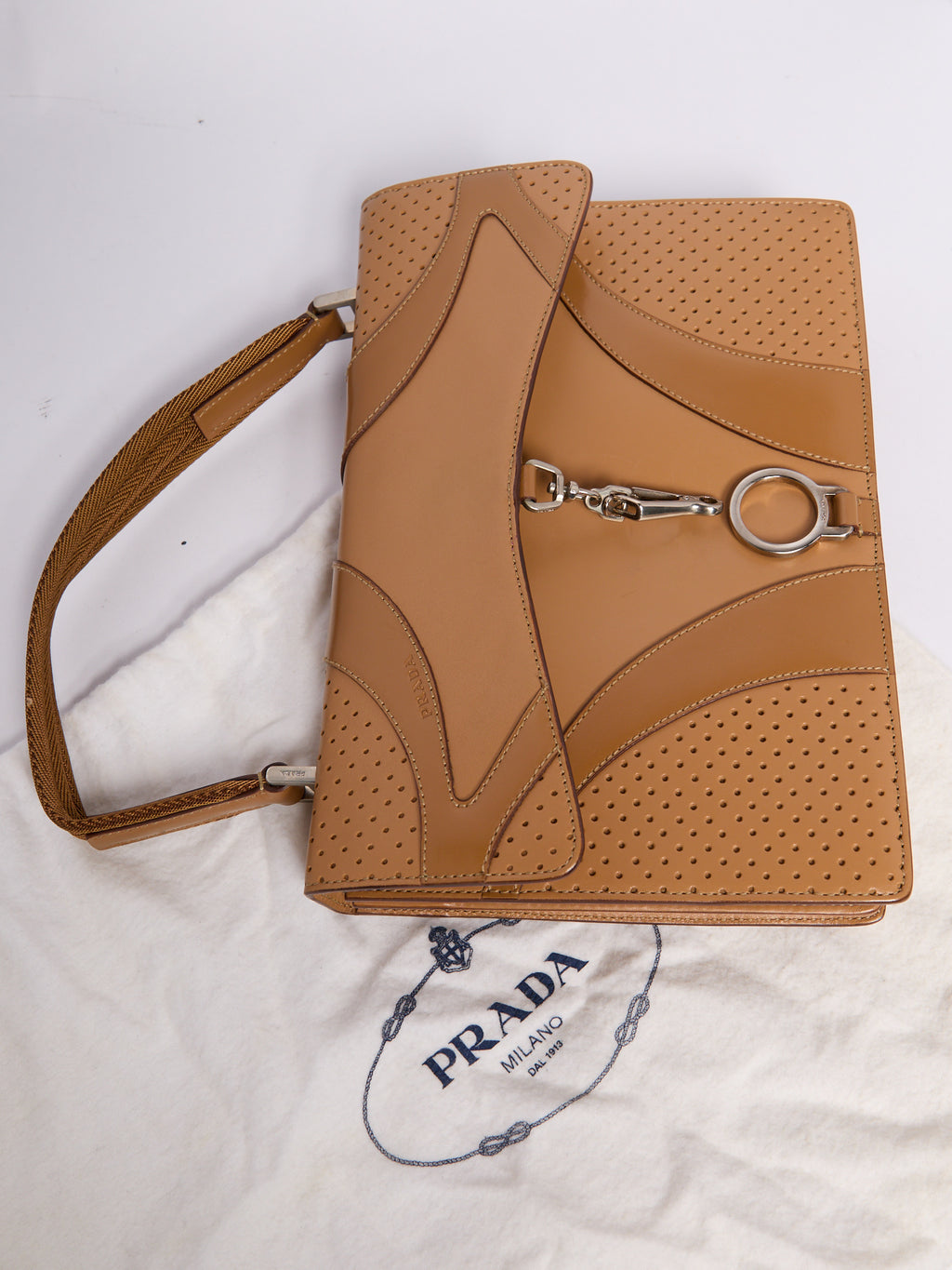 Prada Beige Perforated Top Handle Bag