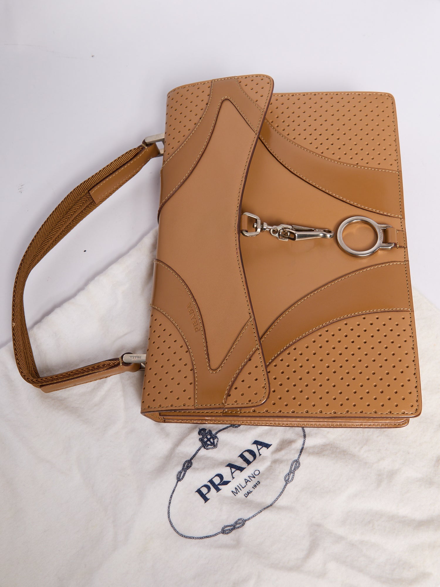 Prada Beige Perforated Top Handle Bag