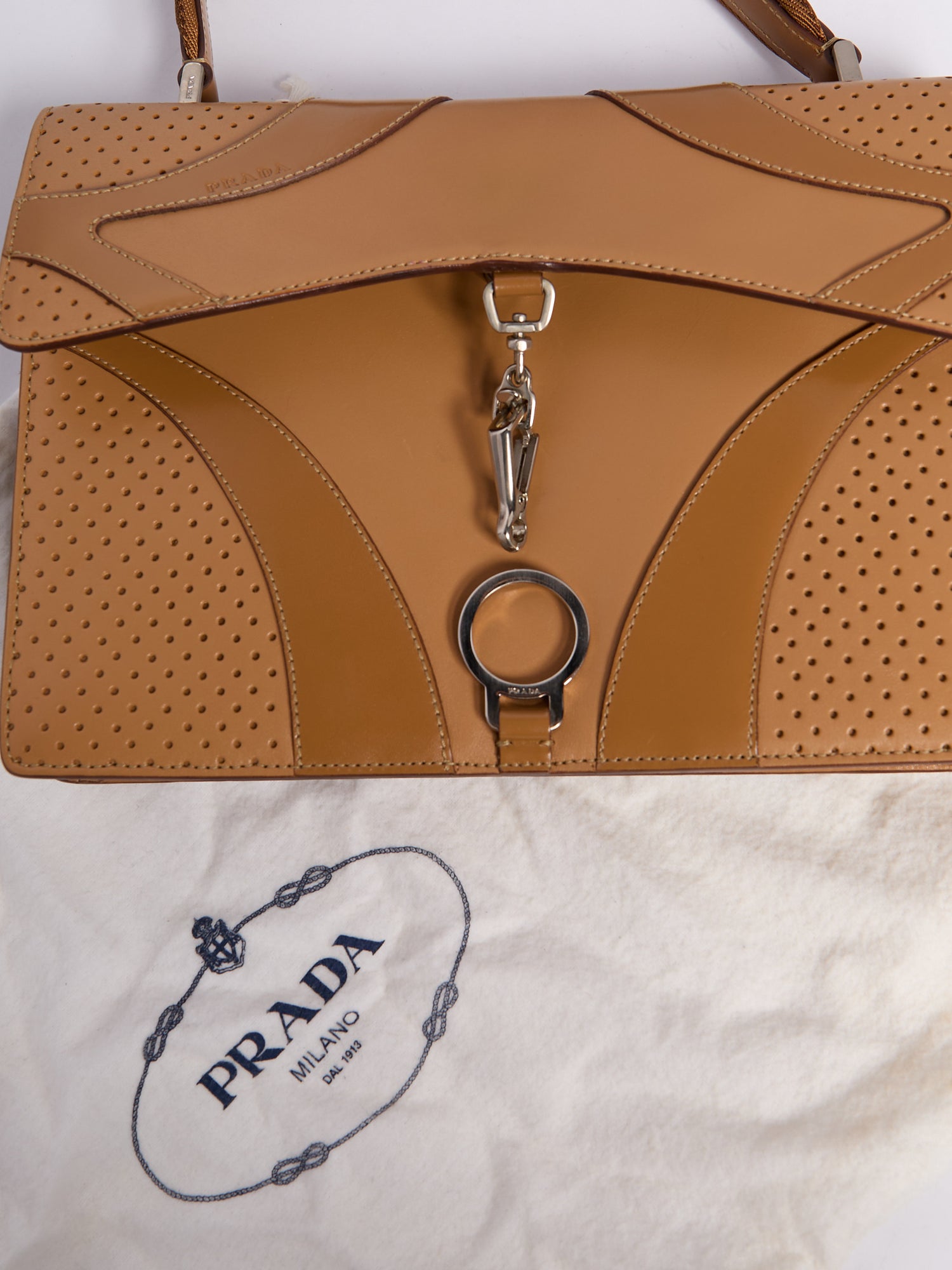 Prada Beige Perforated Top Handle Bag