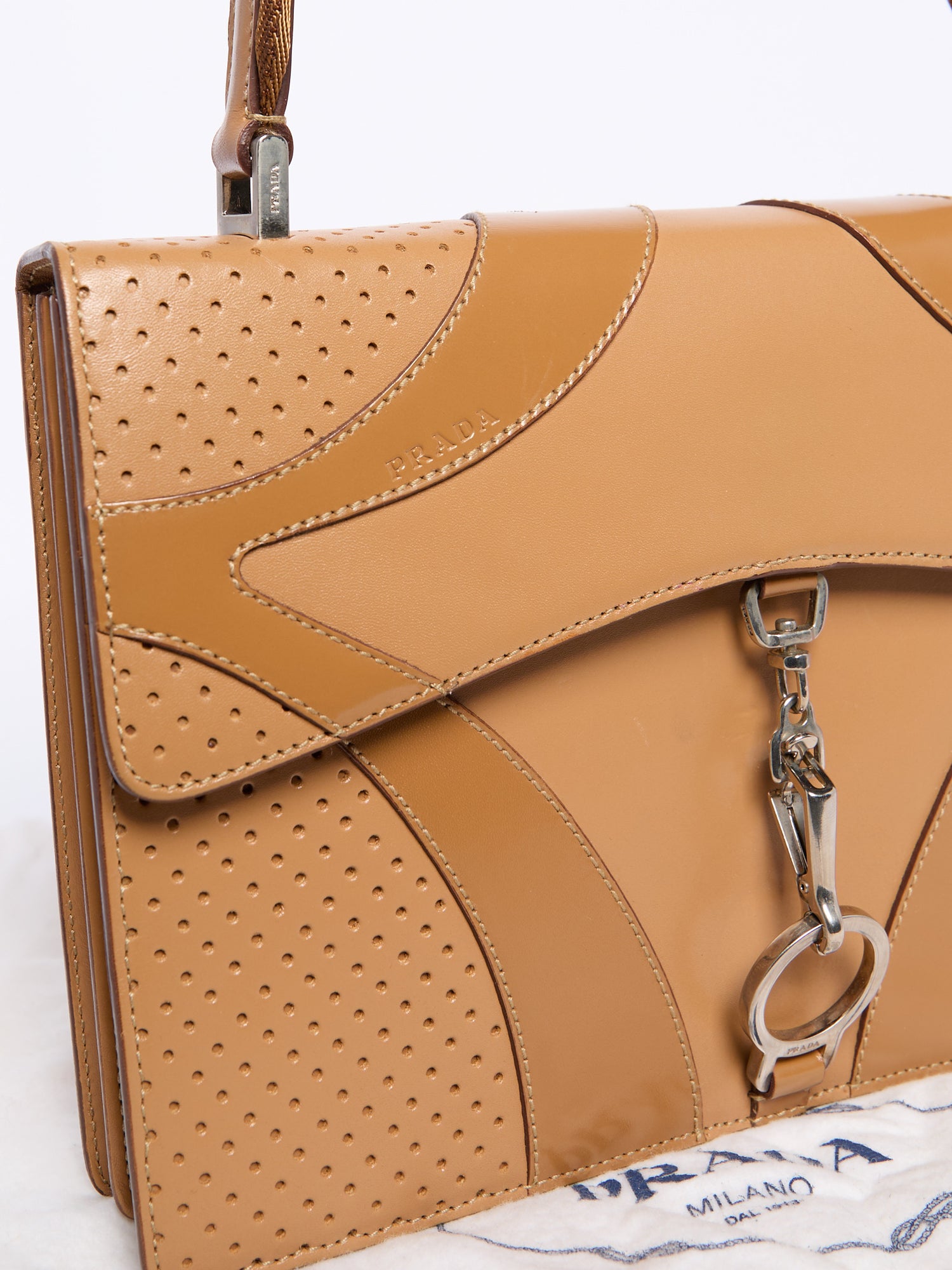 Prada Beige Perforated Top Handle Bag
