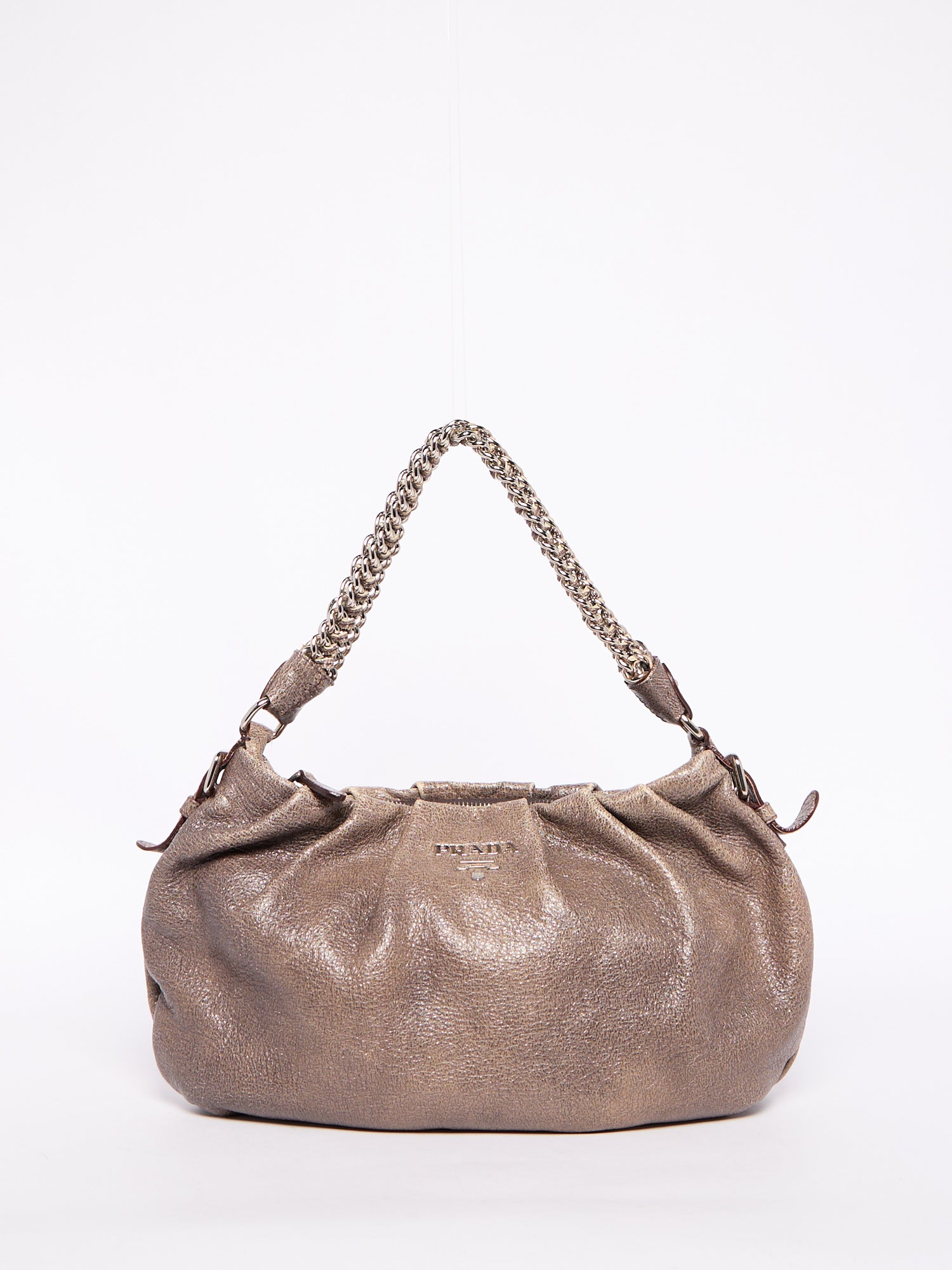 Prada Grey Distressed Leather Chain Bag