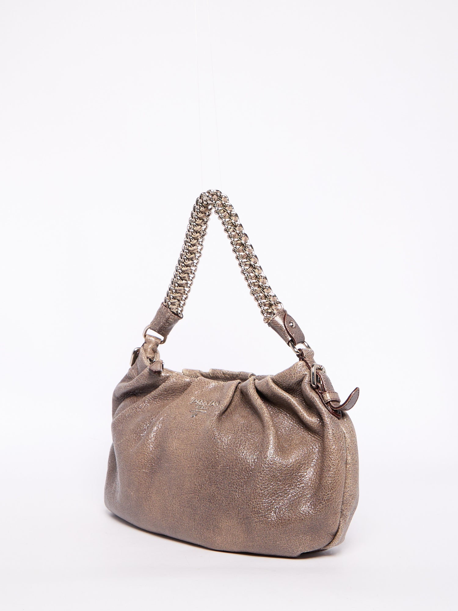 Prada Grey Distressed Leather Chain Bag
