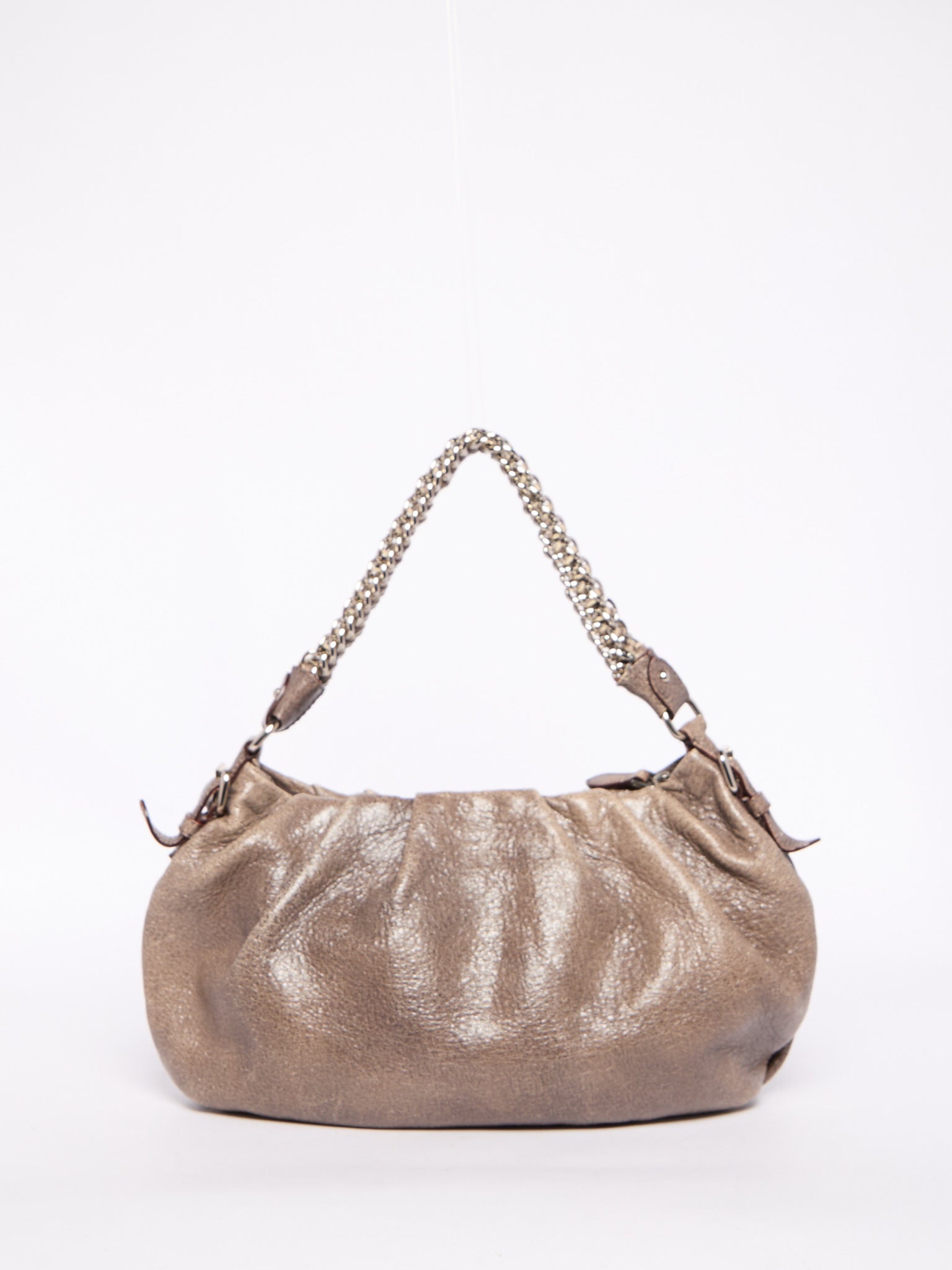 Prada Grey Distressed Leather Chain Bag