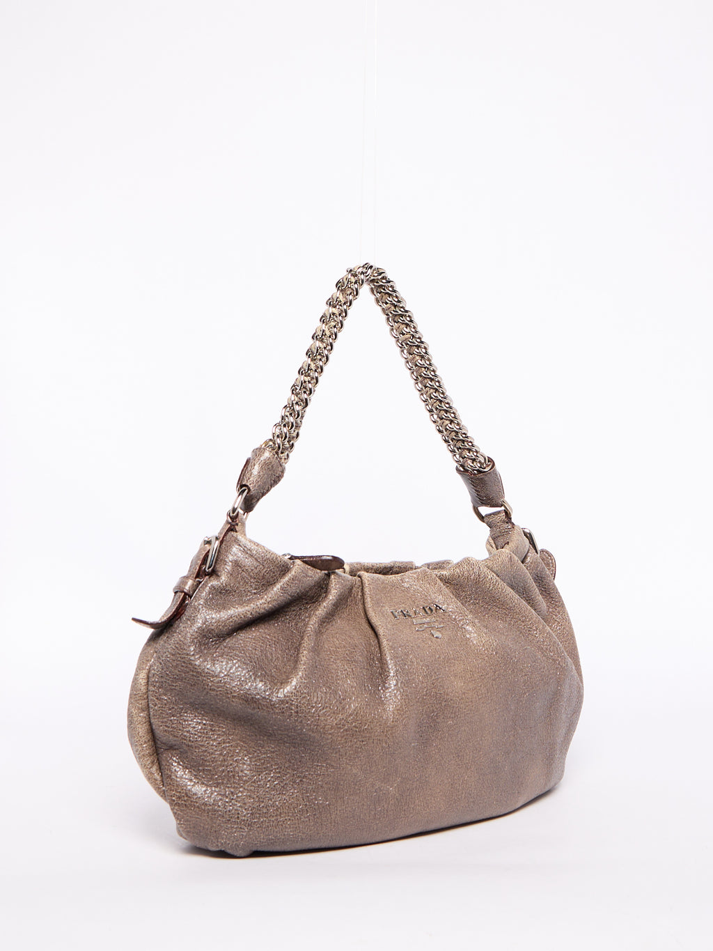 Prada Grey Distressed Leather Chain Bag