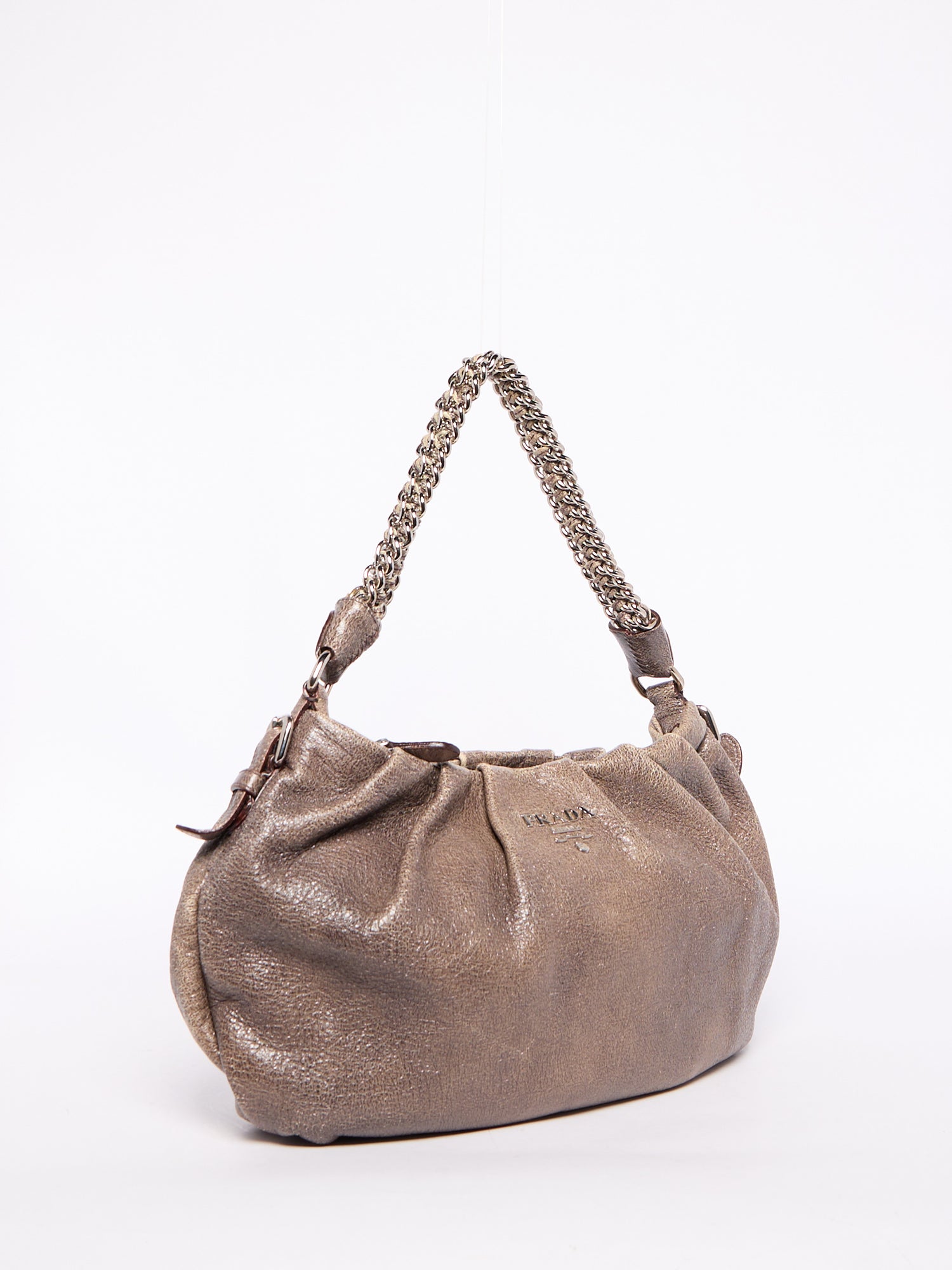 Prada Grey Distressed Leather Chain Bag