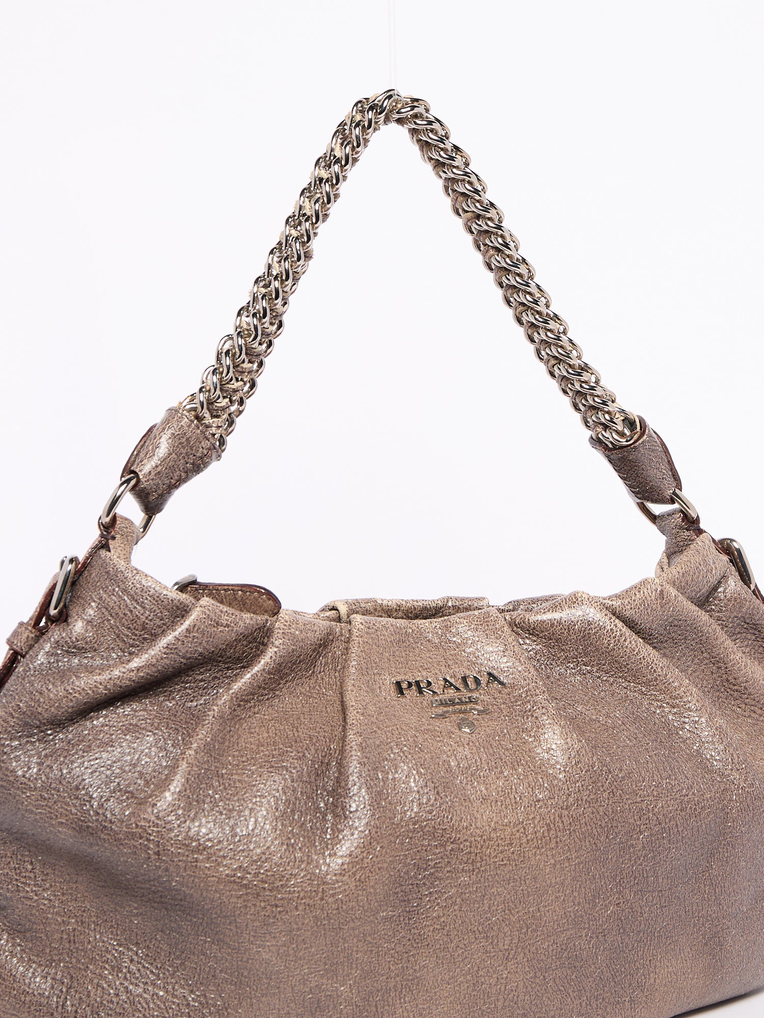 Prada Grey Distressed Leather Chain Bag