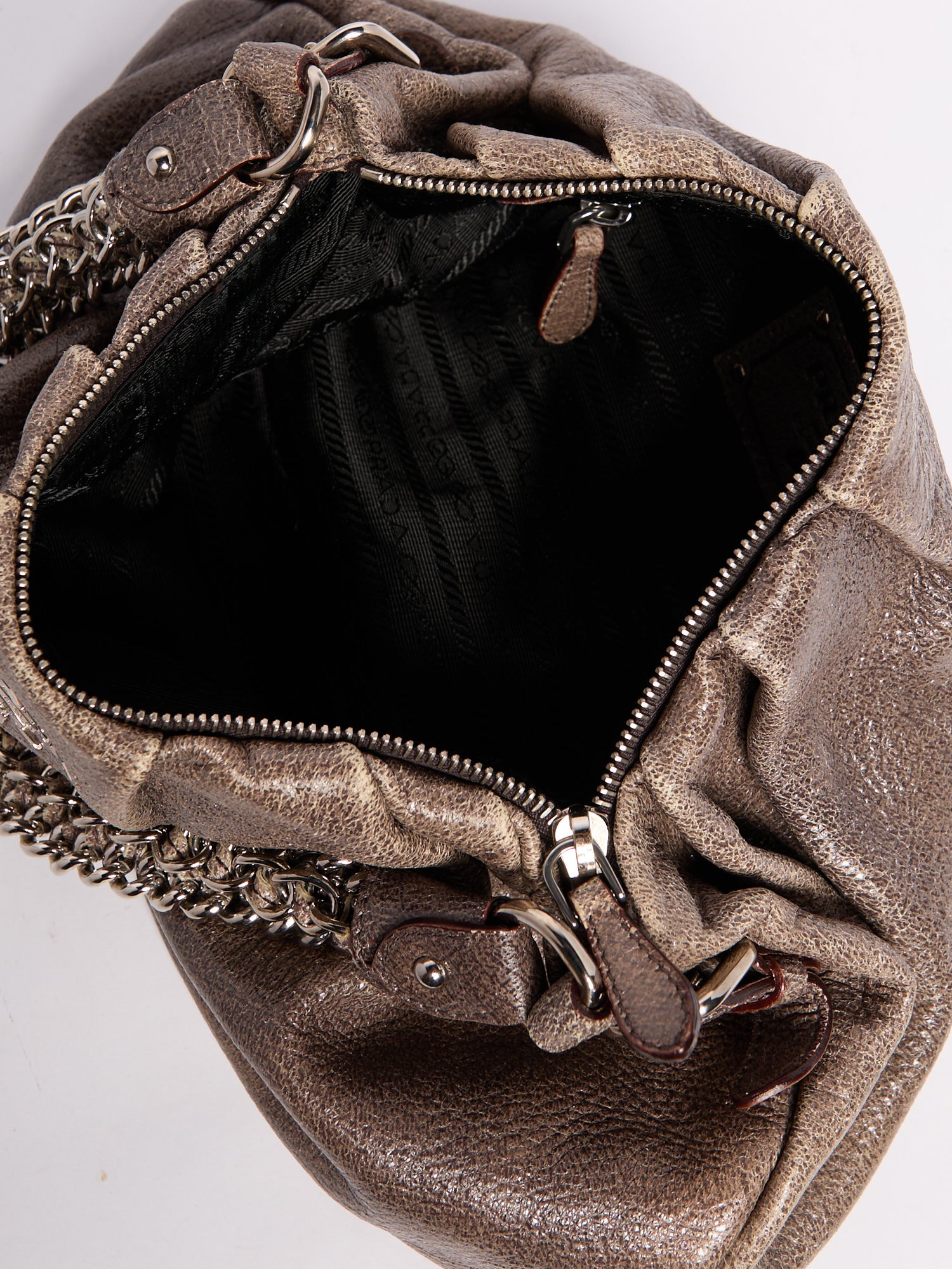 Prada Grey Distressed Leather Chain Bag