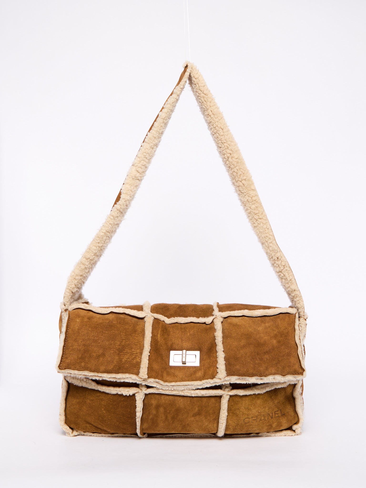 2000’s Chanel Brown Shearling Chocolate Bar Crossbody Bag