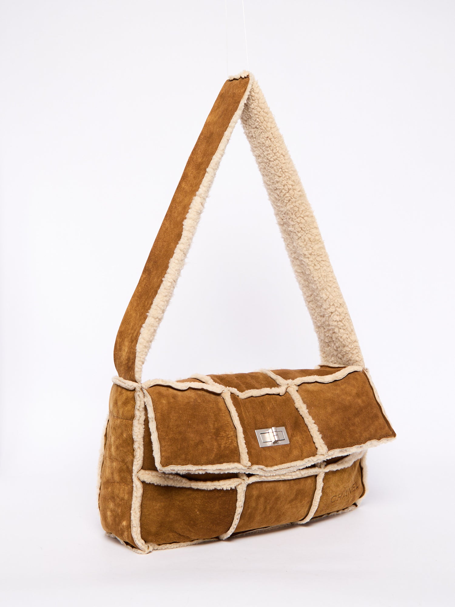 2000’s Chanel Brown Shearling Chocolate Bar Crossbody Bag