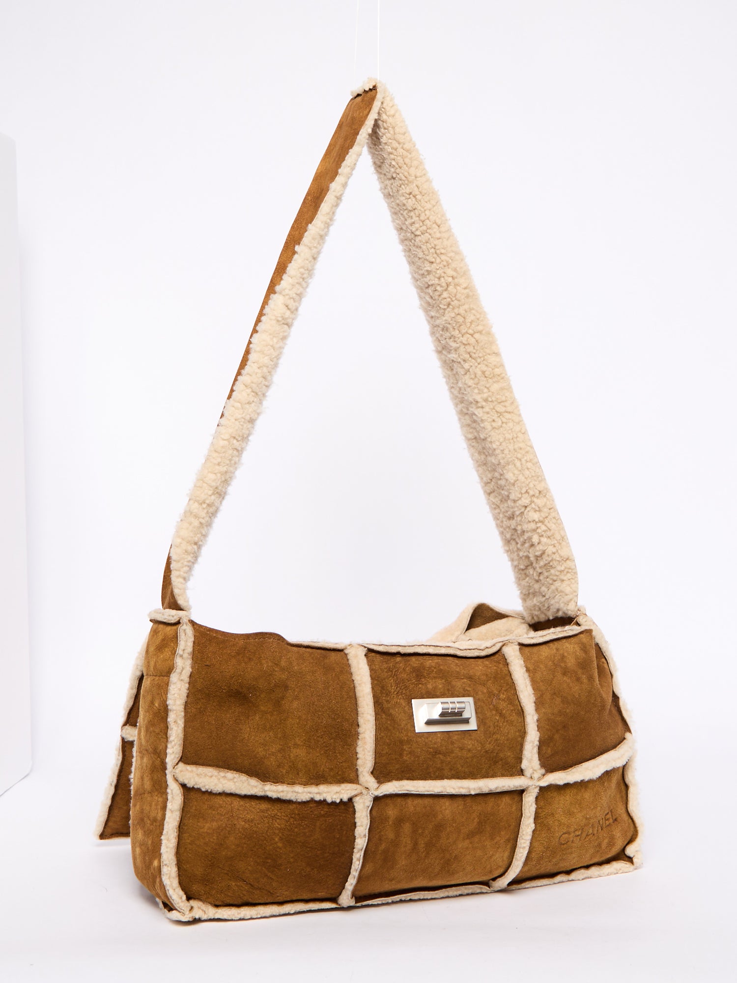 2000’s Chanel Brown Shearling Chocolate Bar Crossbody Bag
