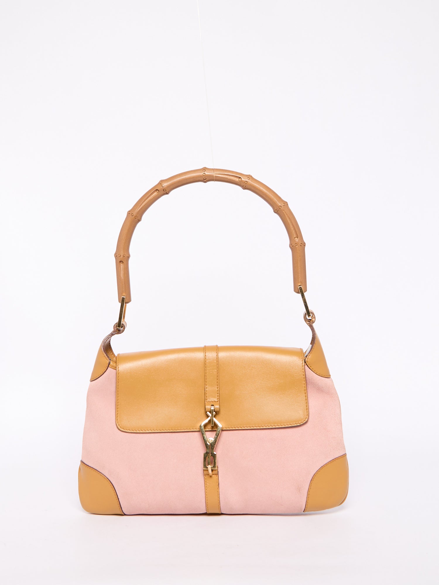 Gucci Pink Suede Bamboo Top Handle Bag