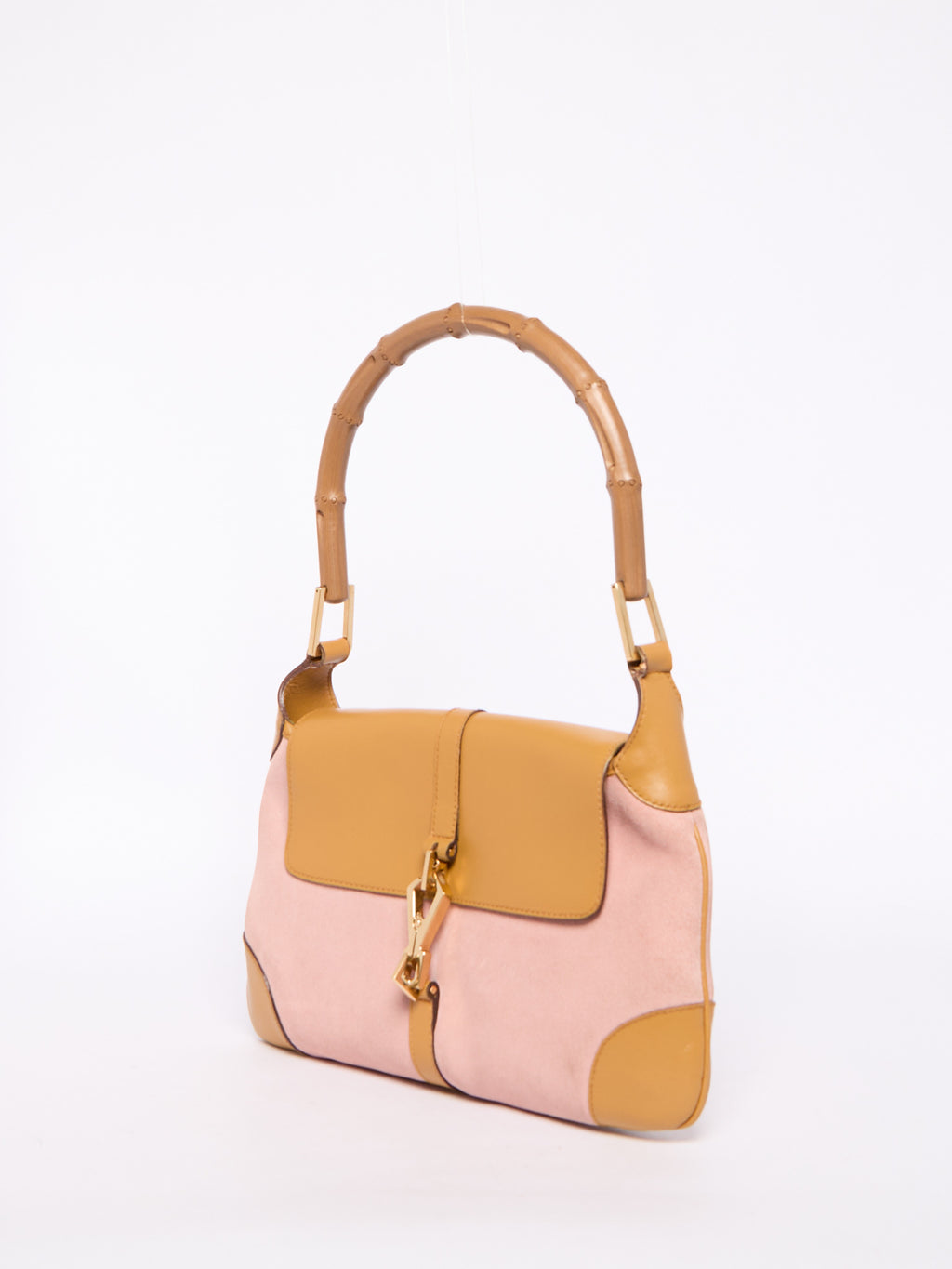 Gucci Pink Suede Bamboo Top Handle Bag