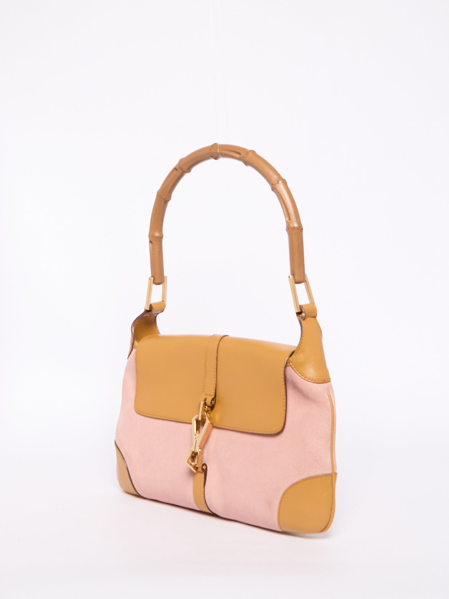 Gucci Pink Suede Bamboo Top Handle Bag