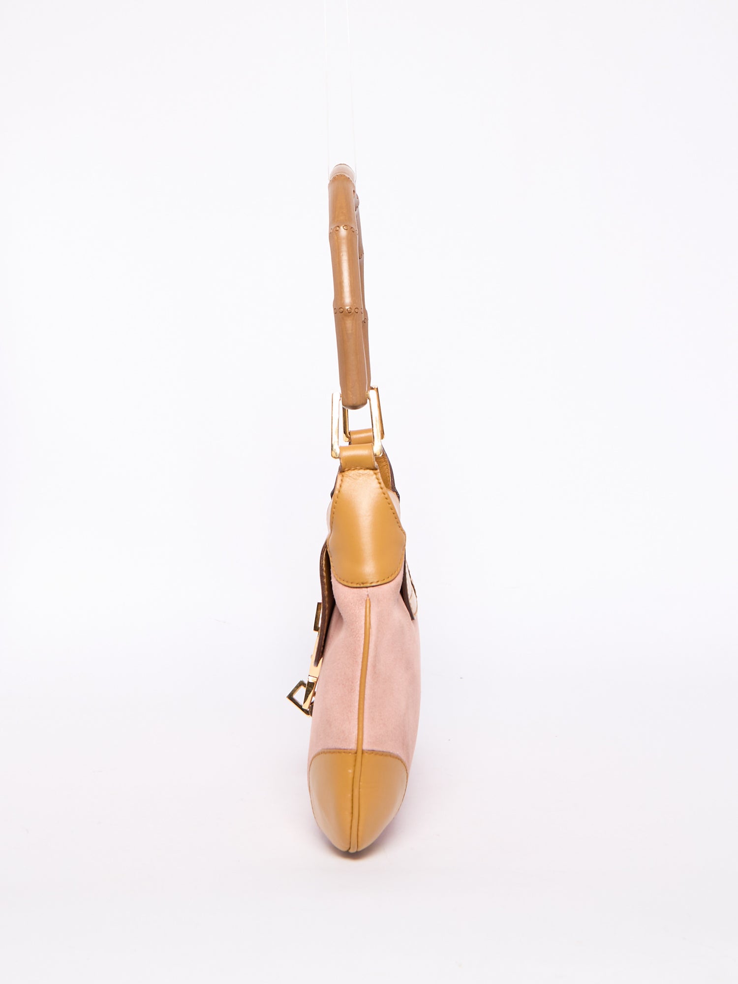 Gucci Pink Suede Bamboo Top Handle Bag