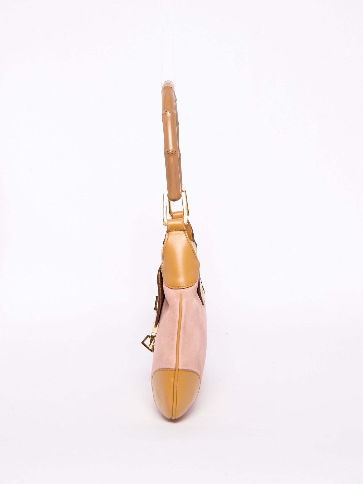 Gucci Pink Suede Bamboo Top Handle Bag
