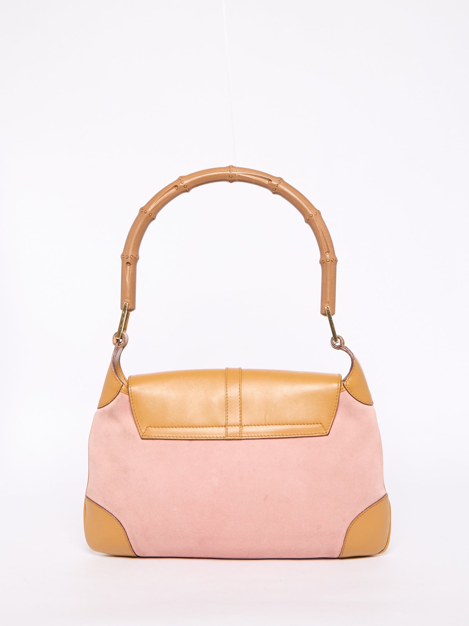 Gucci Pink Suede Bamboo Top Handle Bag