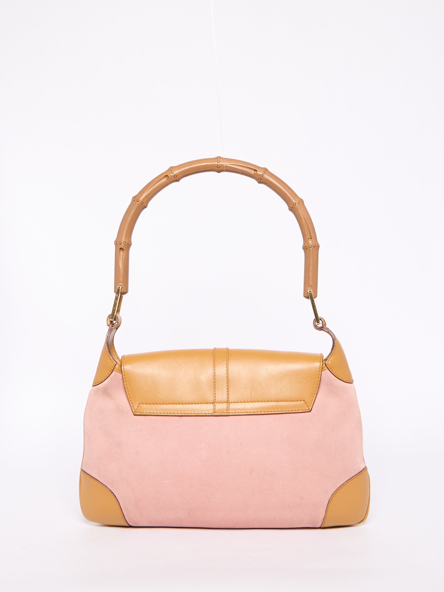 Gucci Pink Suede Bamboo Top Handle Bag