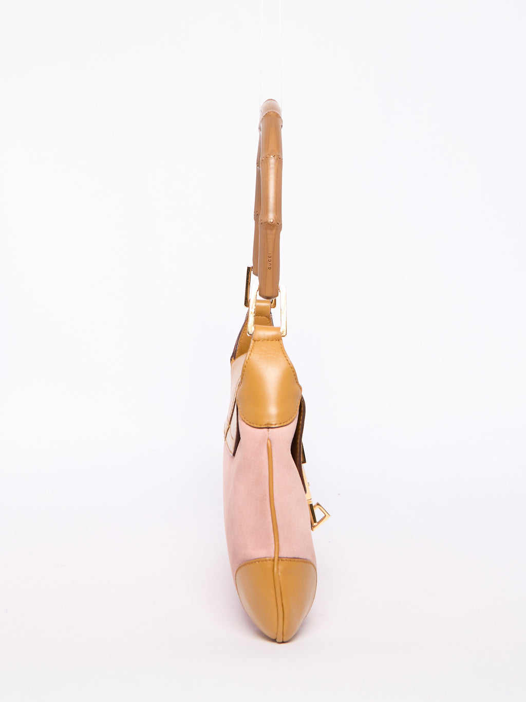Gucci Pink Suede Bamboo Top Handle Bag