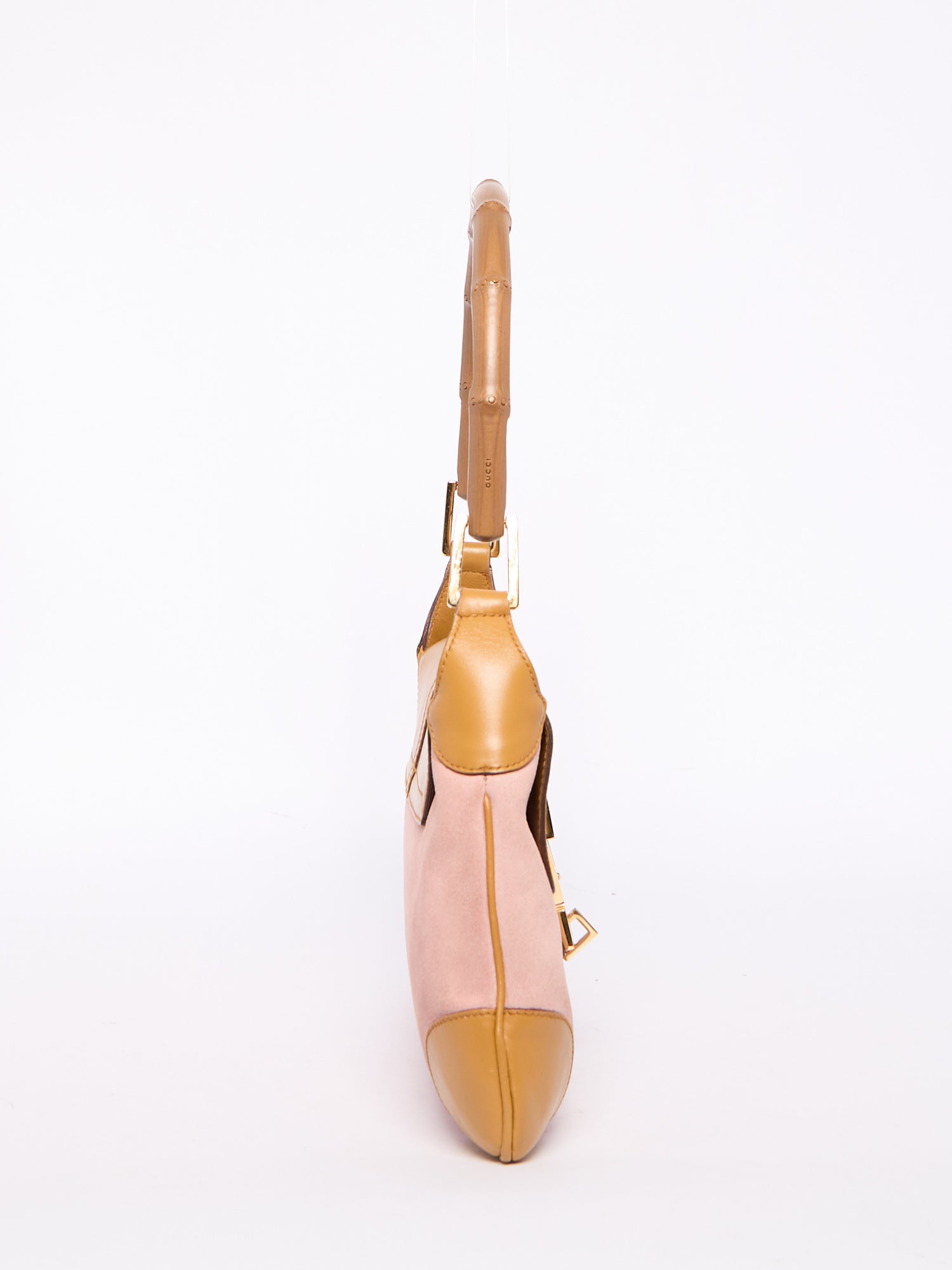 Gucci Pink Suede Bamboo Top Handle Bag