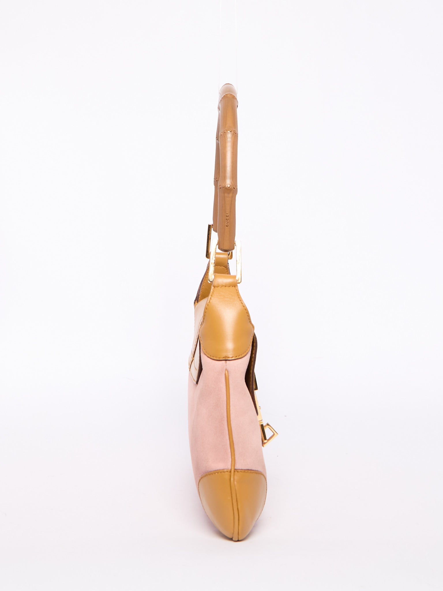Gucci Pink Suede Bamboo Top Handle Bag