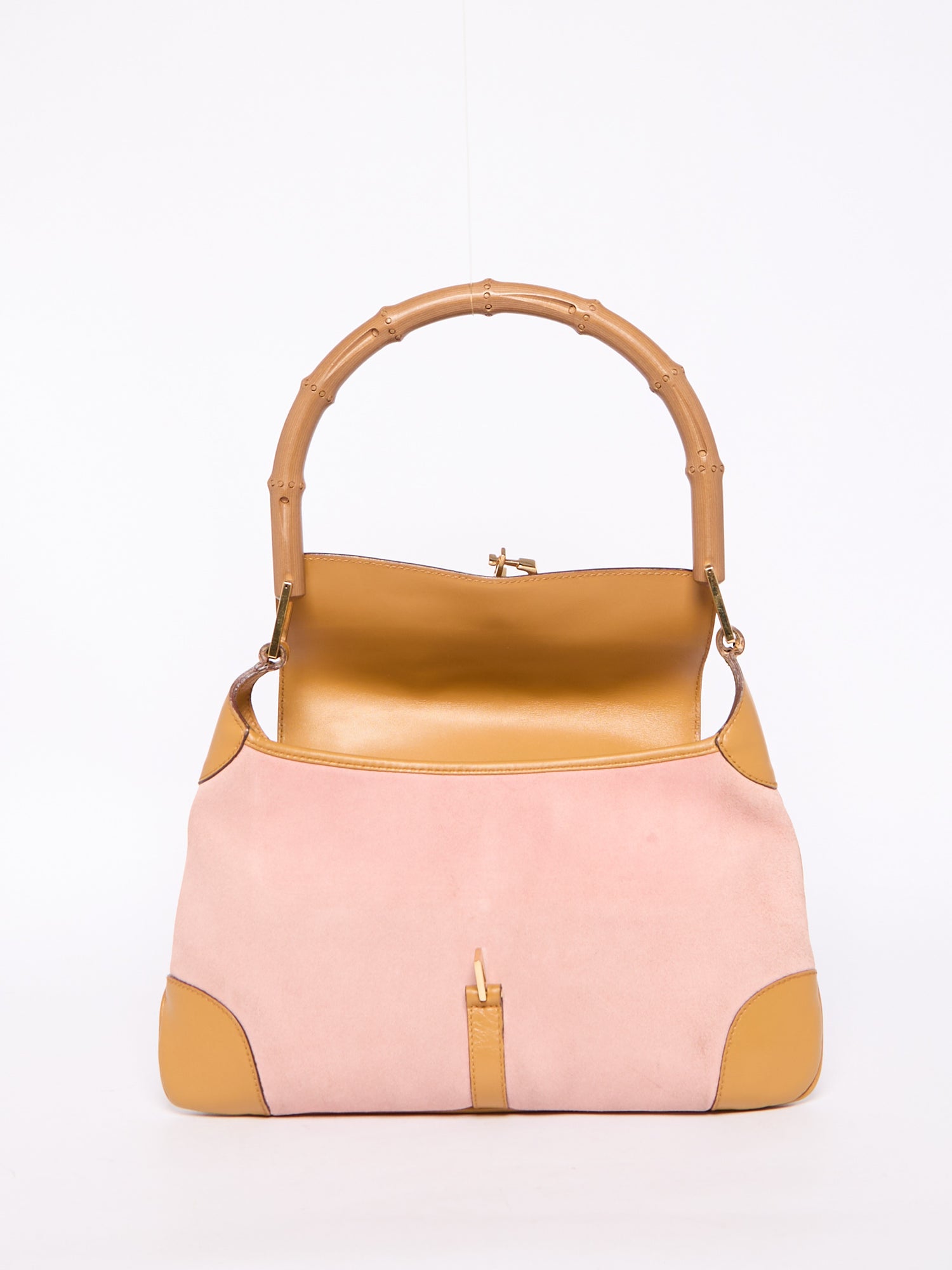Gucci Pink Suede Bamboo Top Handle Bag
