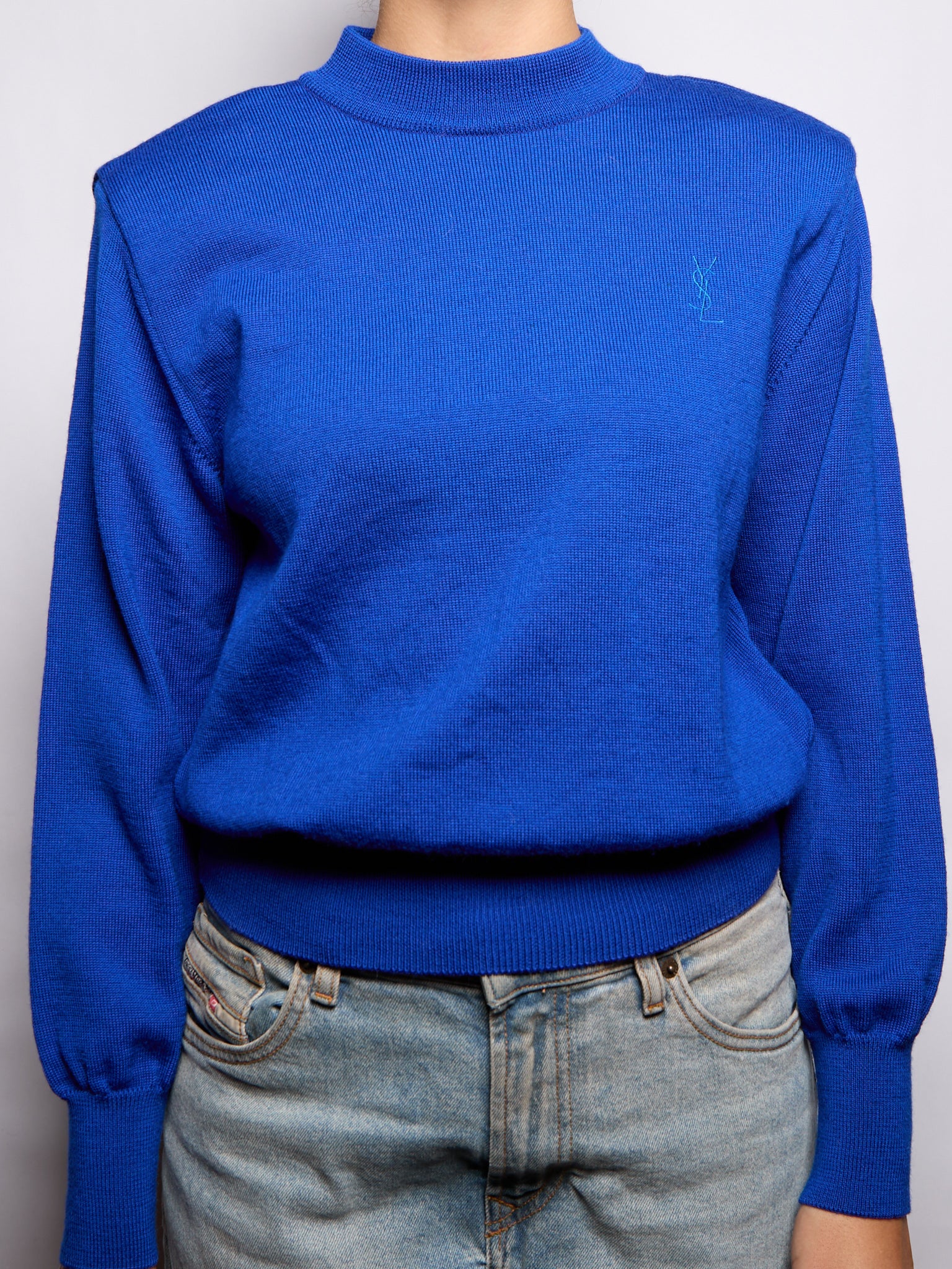 YSL Blue Logo Wool Sweater