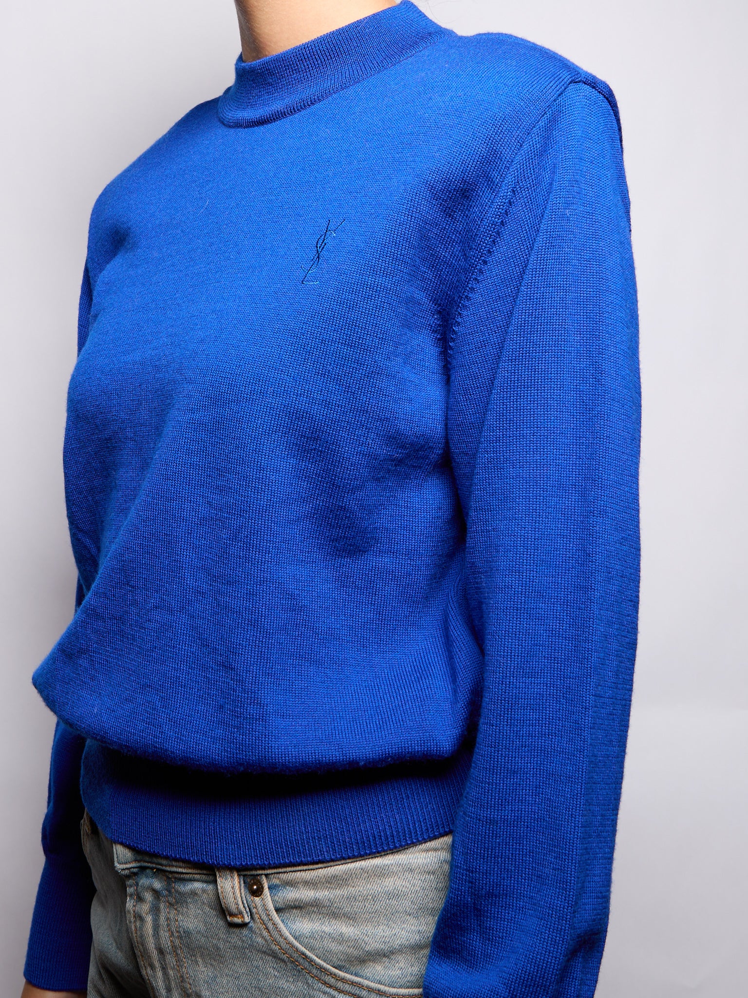 YSL Blue Logo Wool Sweater