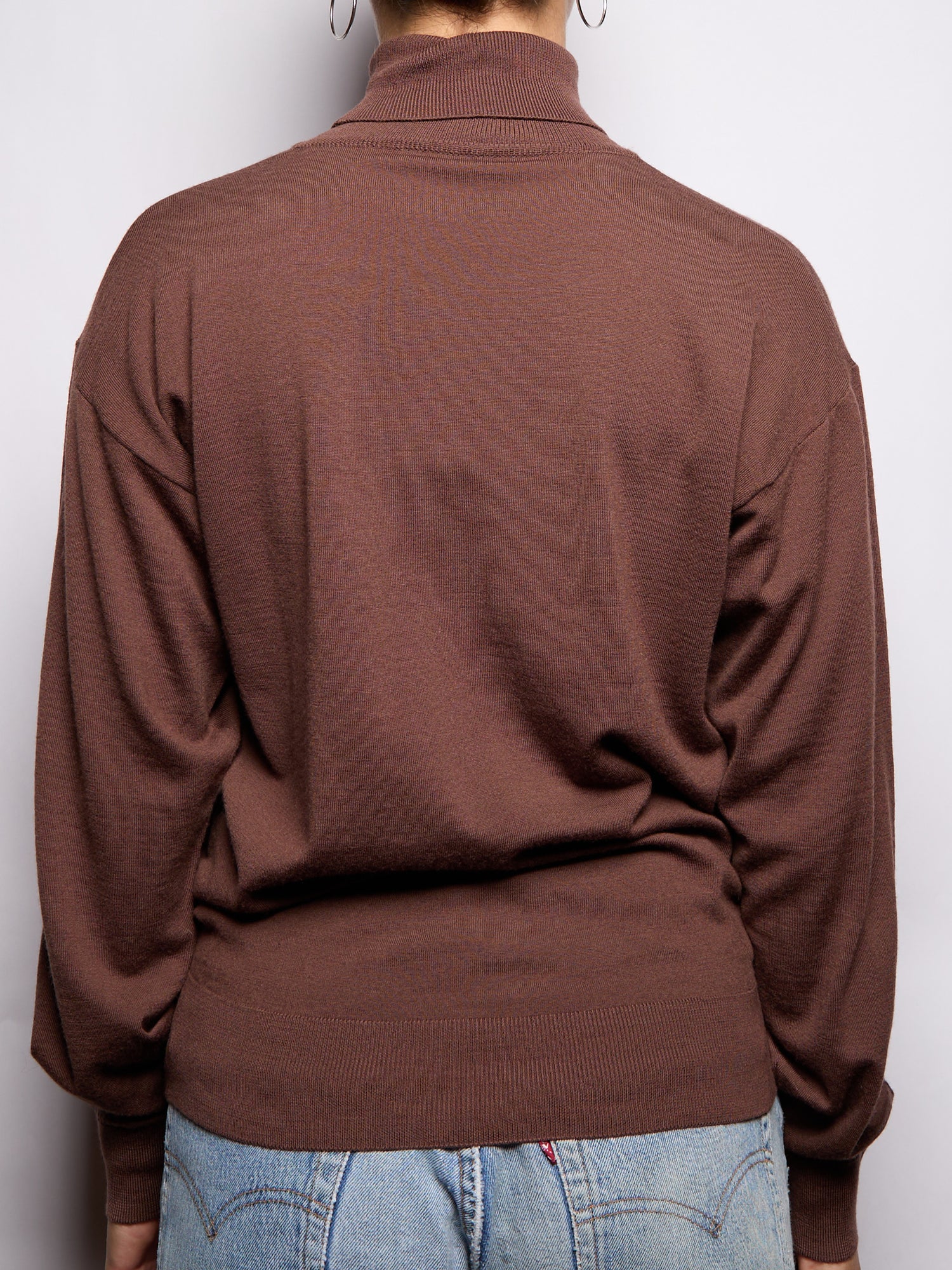 Yves Saint Laurent Embroidered Logo Brown Knit Sweater