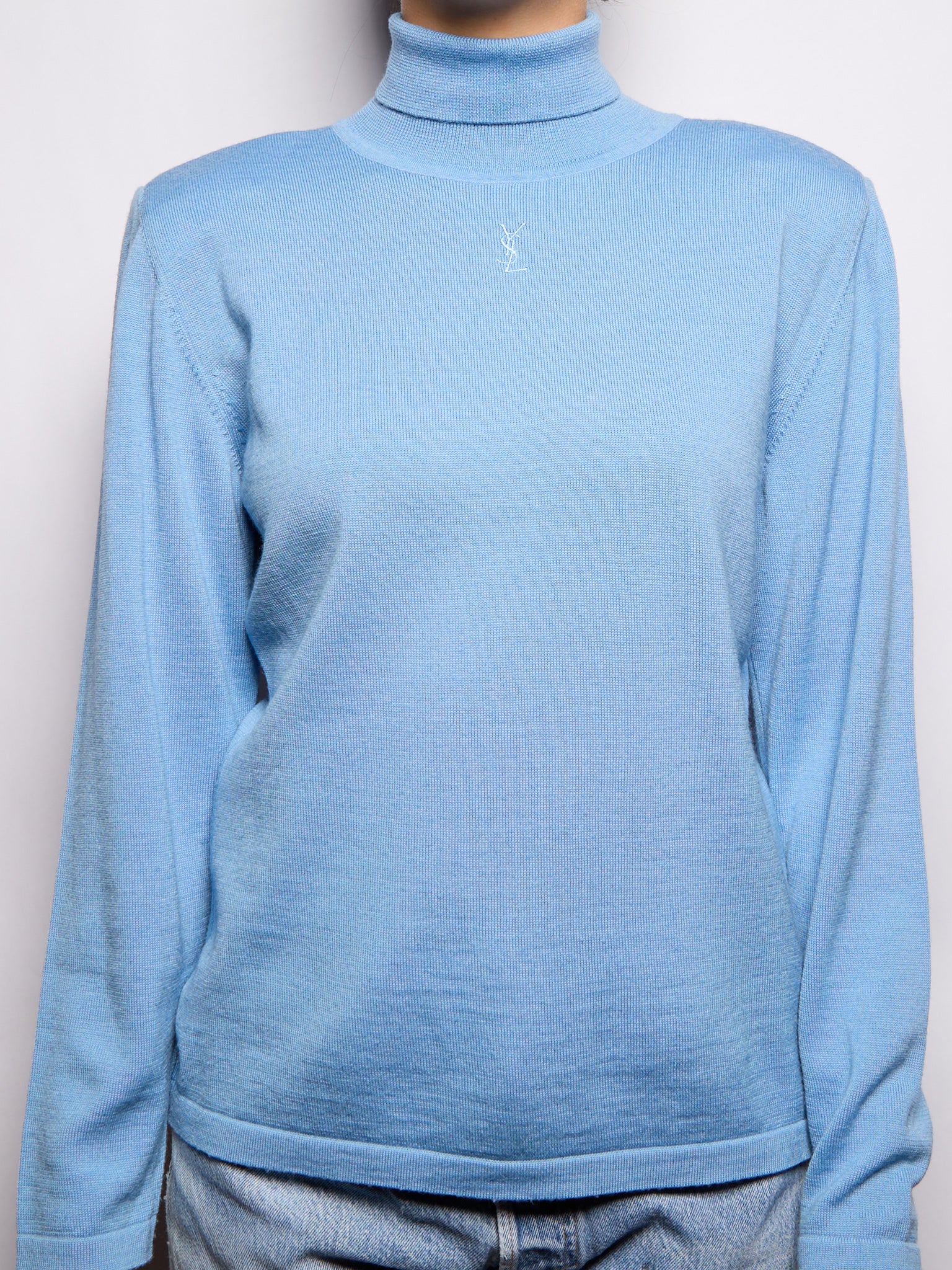 YSL Yves Saint Laurent Blue Knit Logo Top