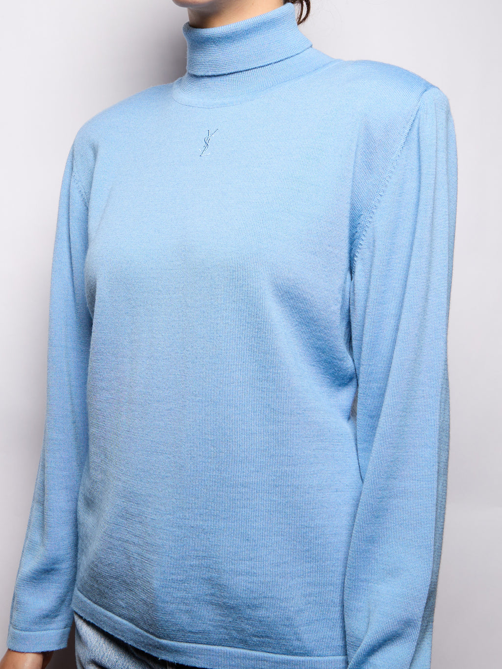 YSL Yves Saint Laurent Blue Knit Logo Top
