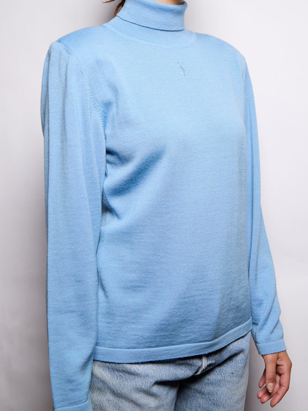 YSL Yves Saint Laurent Blue Knit Logo Top