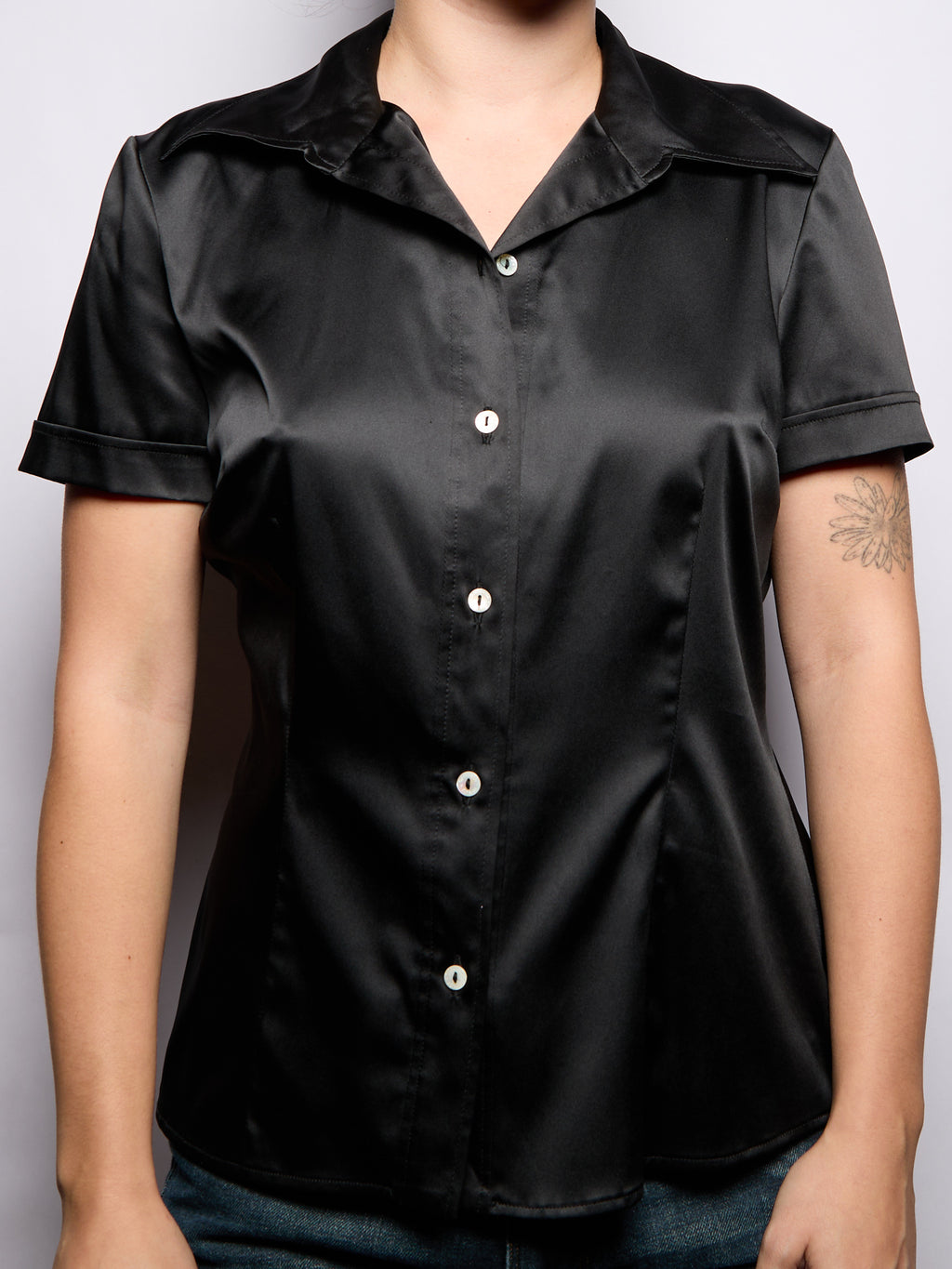 Dolce & Gabbana Black Short Sleeve Satin Top