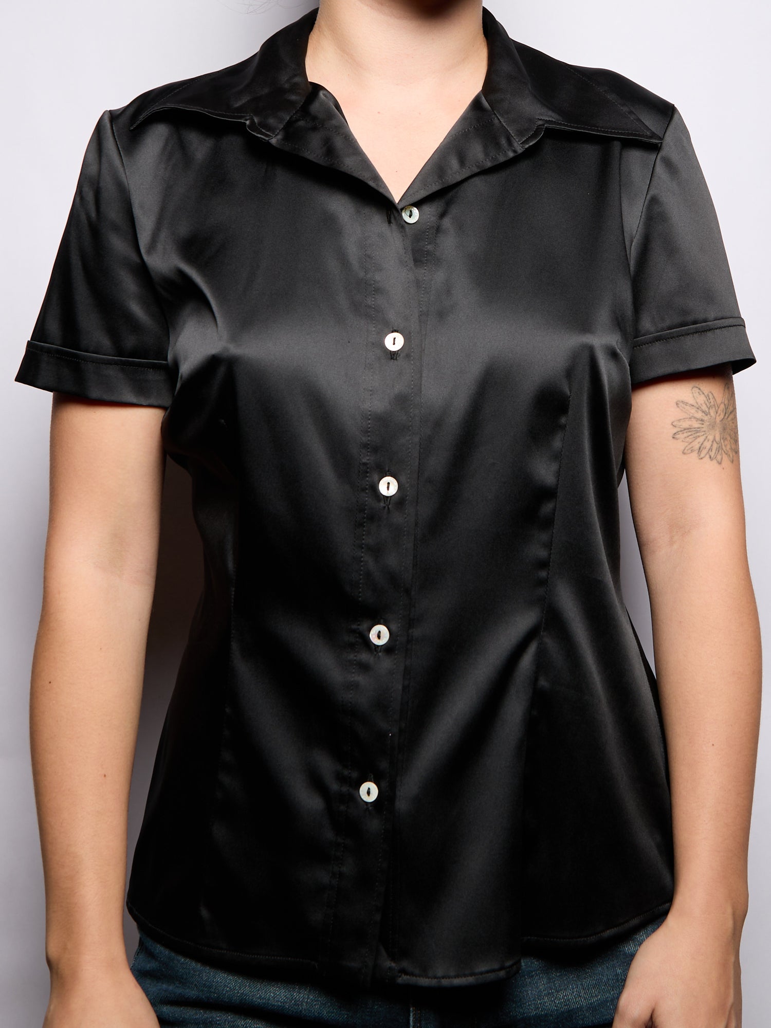 Dolce & Gabbana Black Short Sleeve Satin Top