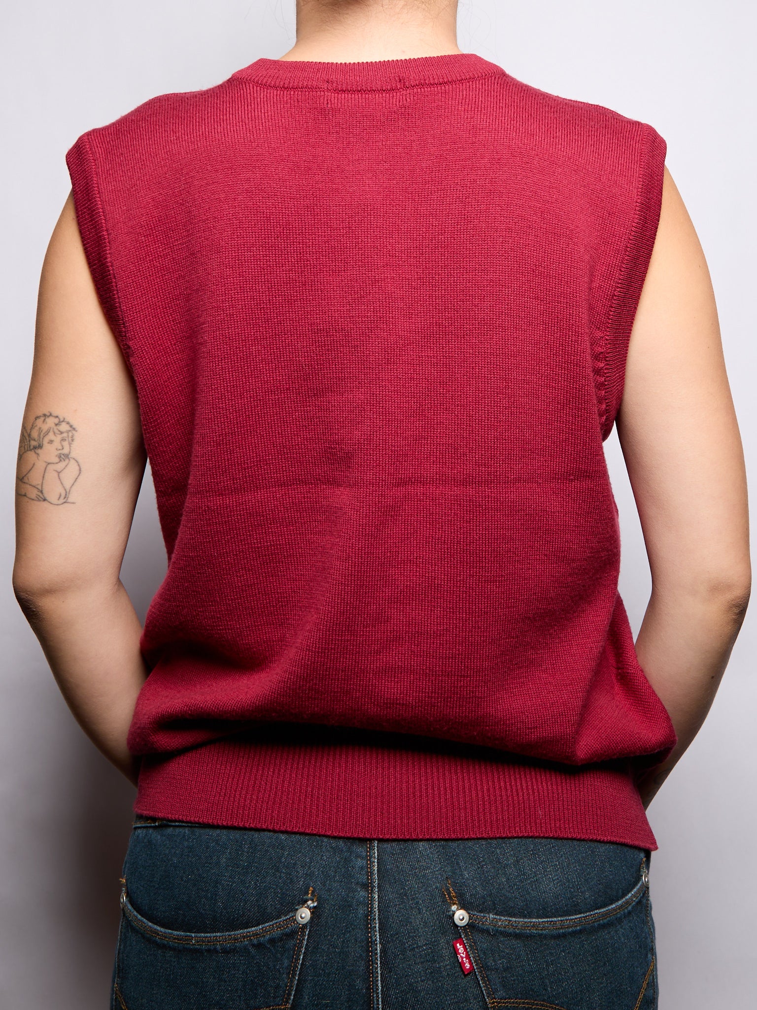 90s Yves Saint Laurent Red Wool Logo Embroidery Knit Vest